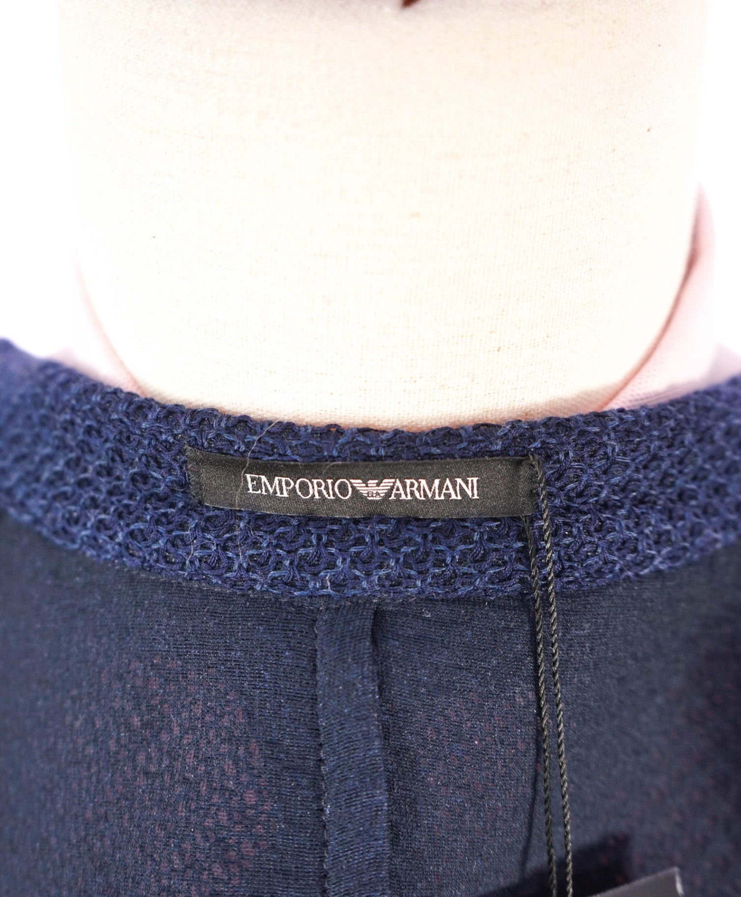 $1,595 EMPORIO ARMANI - Navy Blue Knit Mesh Cotton Blazer - 36R