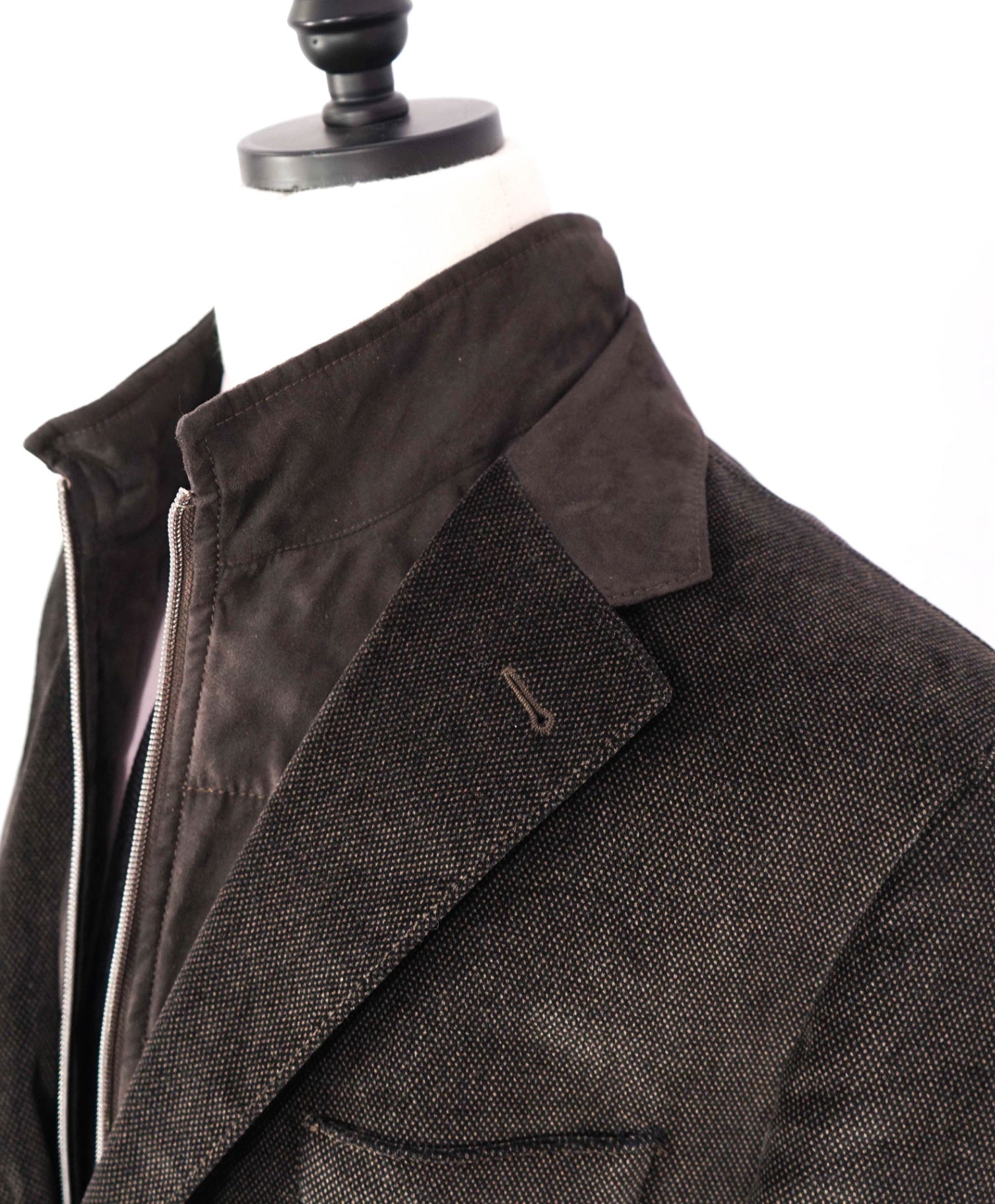 $2,035 CORNELIANI - Brown Velvet Suede Jacket Winter Blazer - 46R