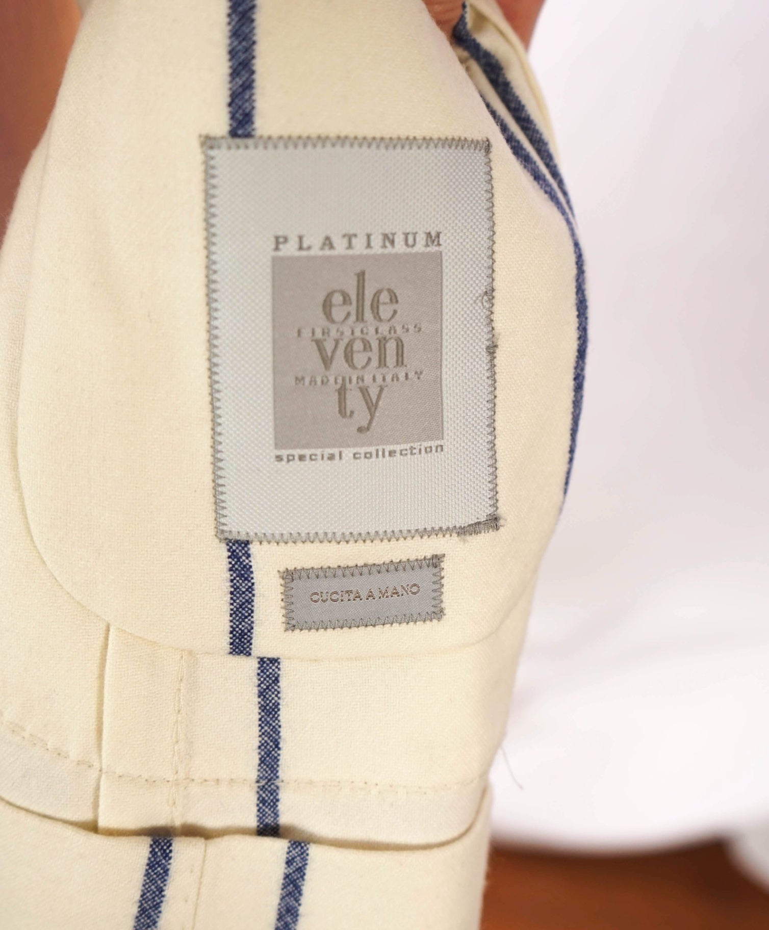 $2,395 ELEVENTY - Ivory/Blue Chalk Stripe Wool "JOGGER" Suit - 40