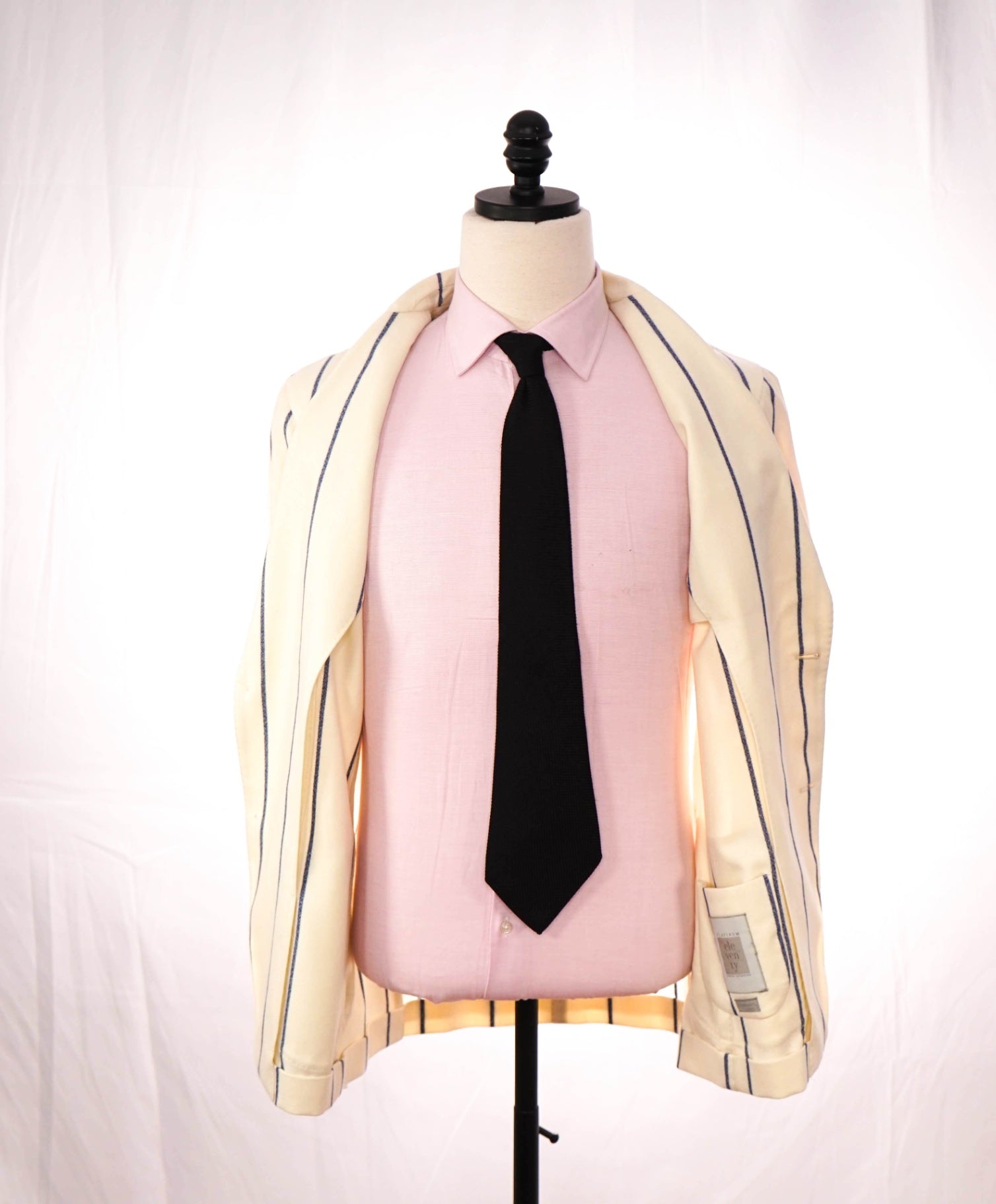 $2,395 ELEVENTY - Ivory/Blue Chalk Stripe Wool "JOGGER" Suit - 40
