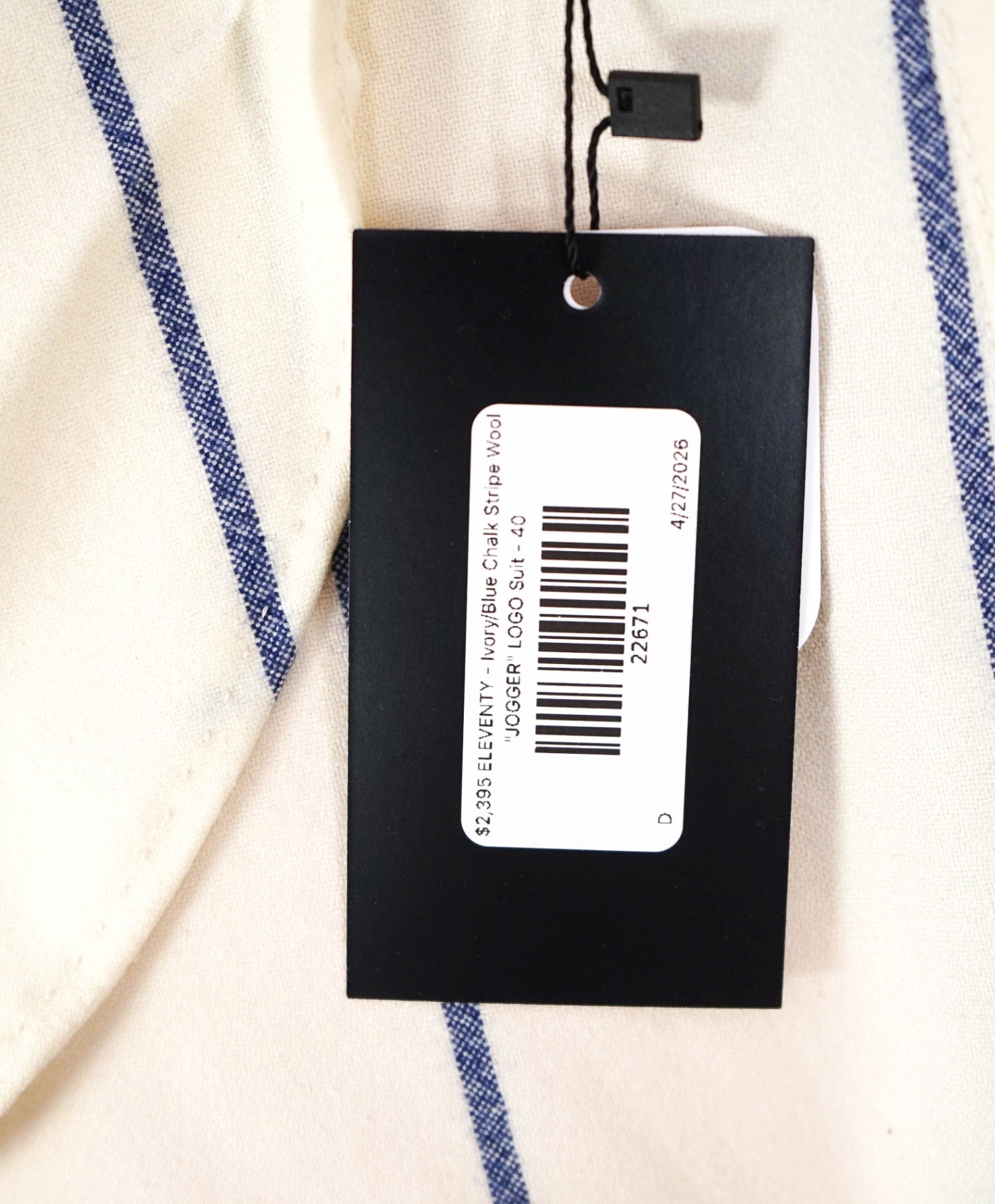 $2,395 ELEVENTY - Ivory/Blue Chalk Stripe Wool "JOGGER" Suit - 40