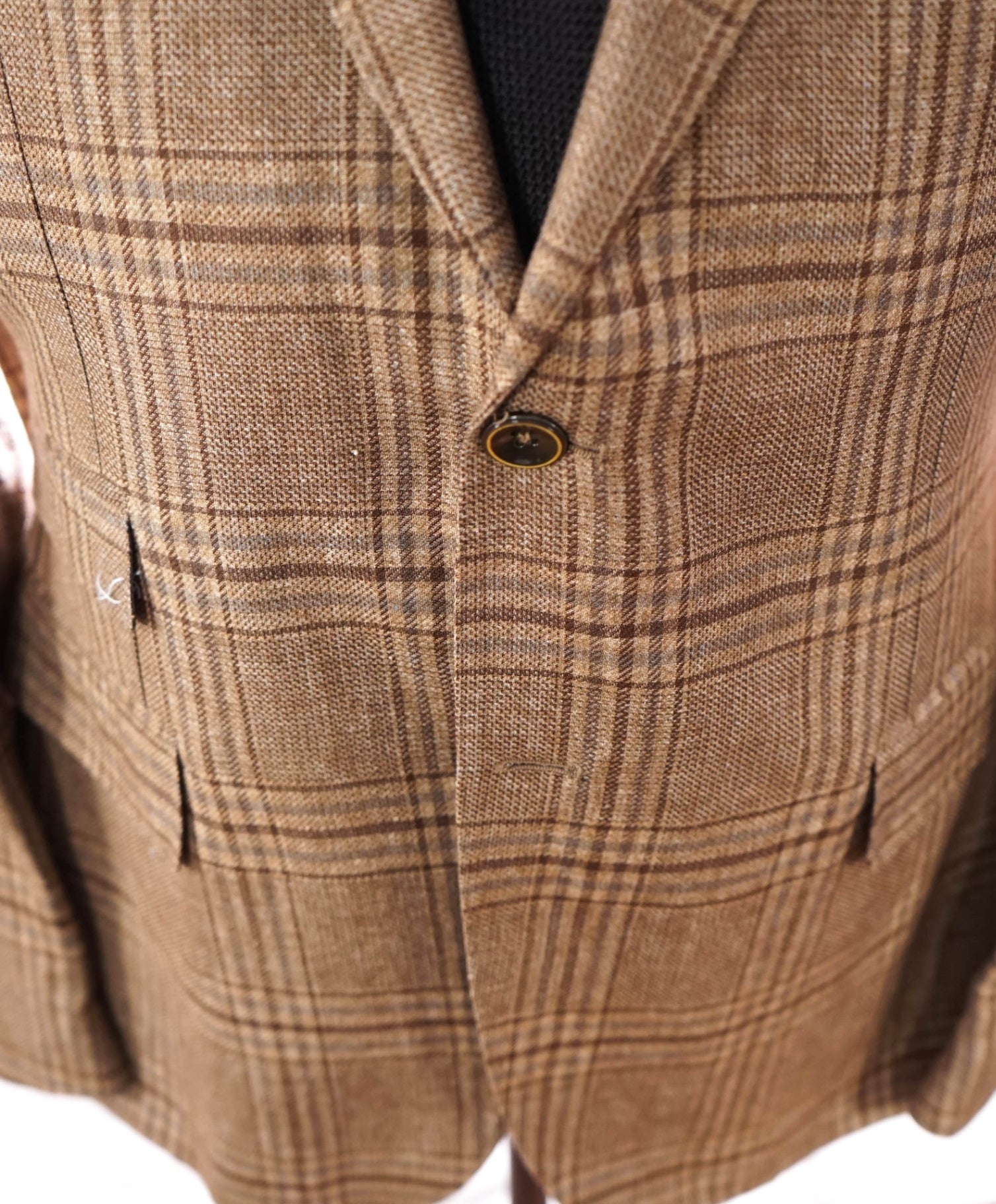 $1,795 ELEVENTY By ZEGNA - Brown Plaid Linen/Wool/Silk Blazer - 40