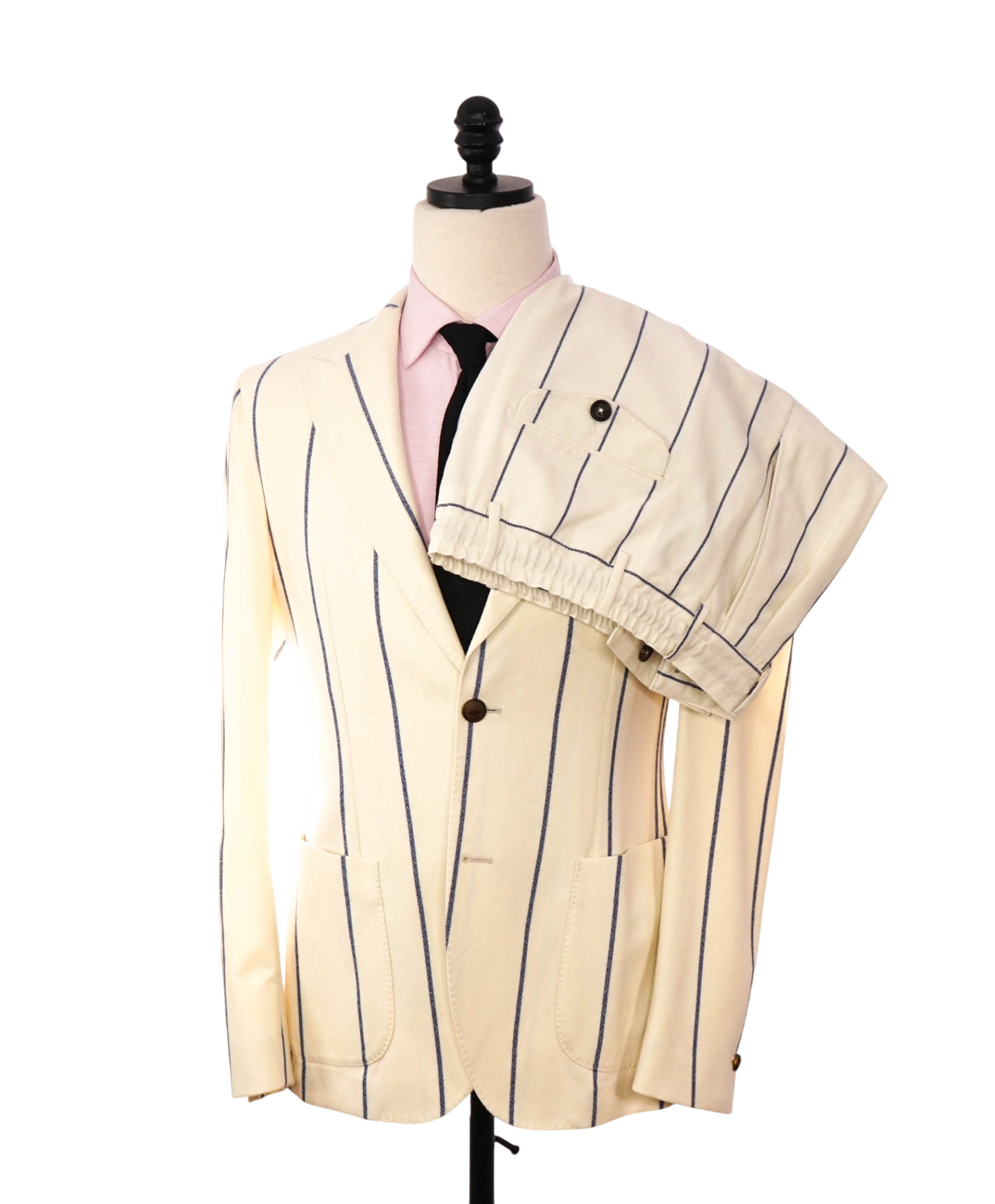 $2,395 ELEVENTY - Ivory/Blue Chalk Stripe Wool "JOGGER" Suit - 40