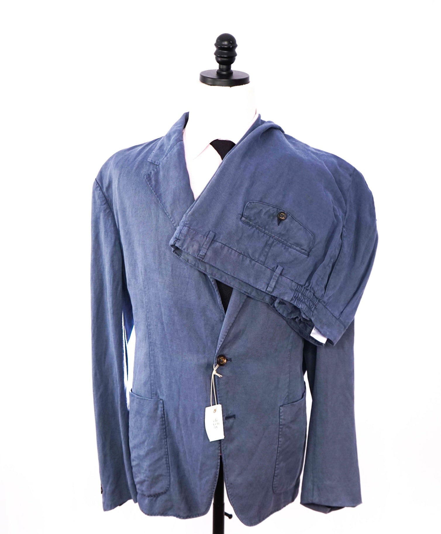 $2,295 ELEVENTY - Pastel Blue Washed Style Summer Linen Suit - 44