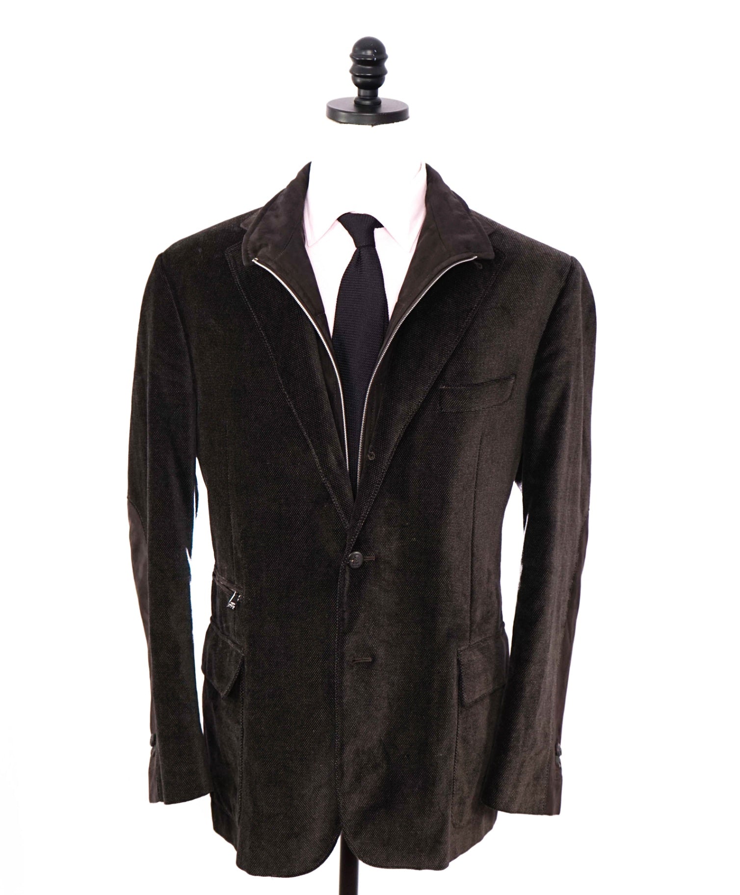 $2,035 CORNELIANI - Brown Velvet Suede Jacket Winter Blazer - 46R