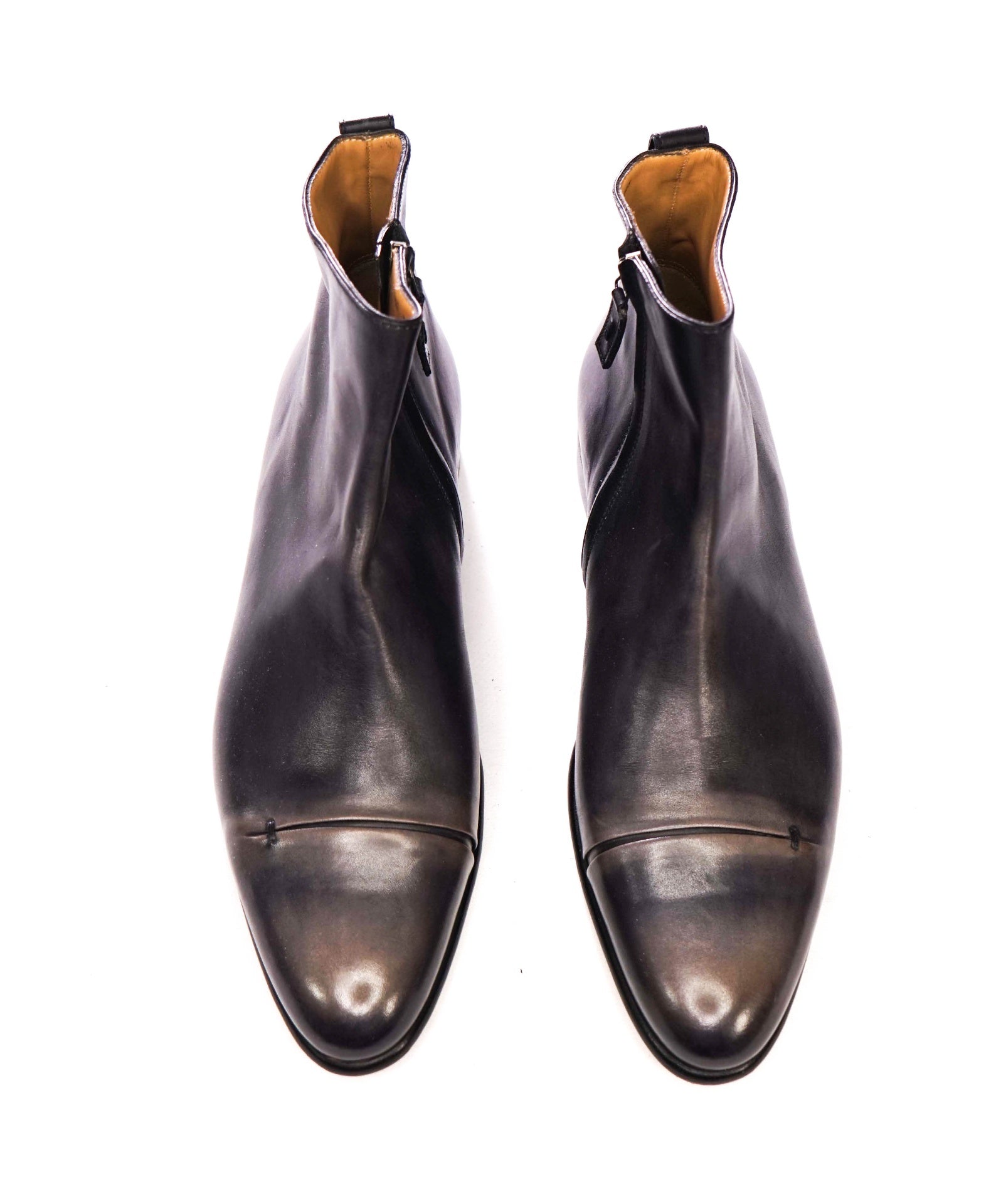 $2,790 BERLUTI - Distressed Gray Leather Zip-up Ankle Boots - US 9 (8UK)