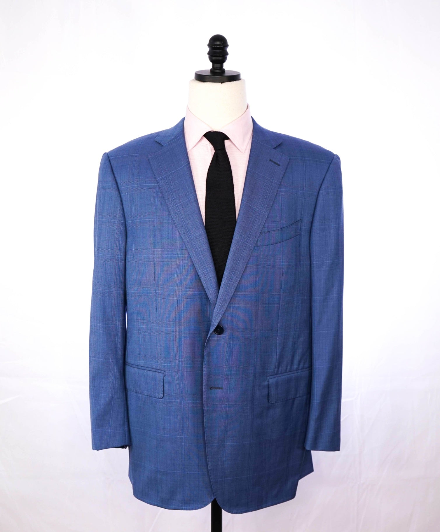 $4,090 ZEGNA - Blue Plaid Wool Suit - 46R