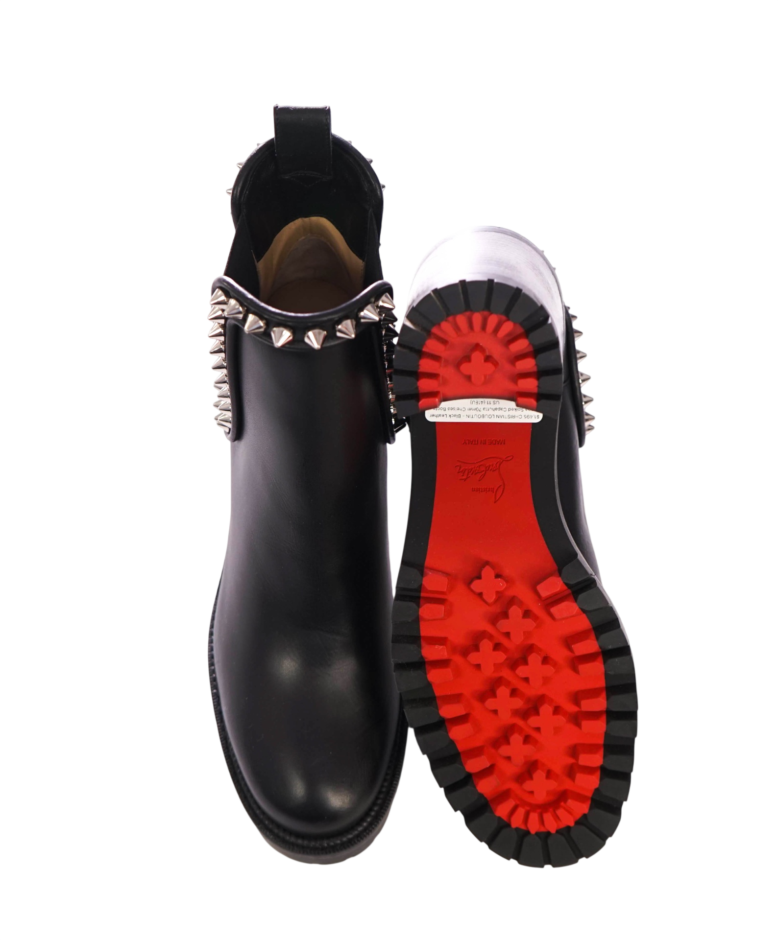 $1,495 CHRISTIAN LOUBOUTIN - Black Leather Nappa Spiked Capahutta 70mm Chelsea Boots - US 11 (41EU)