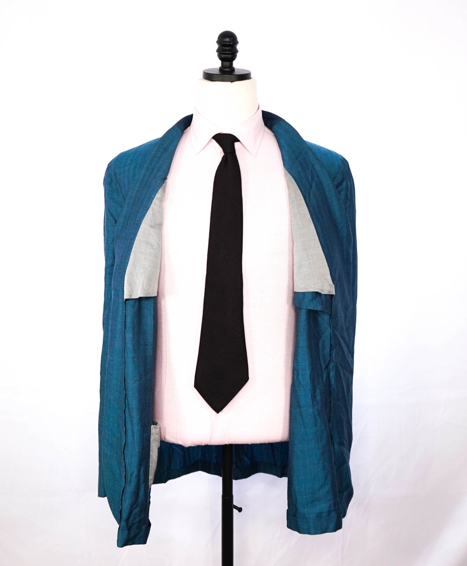 $3,490 ZEGNA - Blue Herringbone 65% Cashmere/Silk Blazer - 52R US