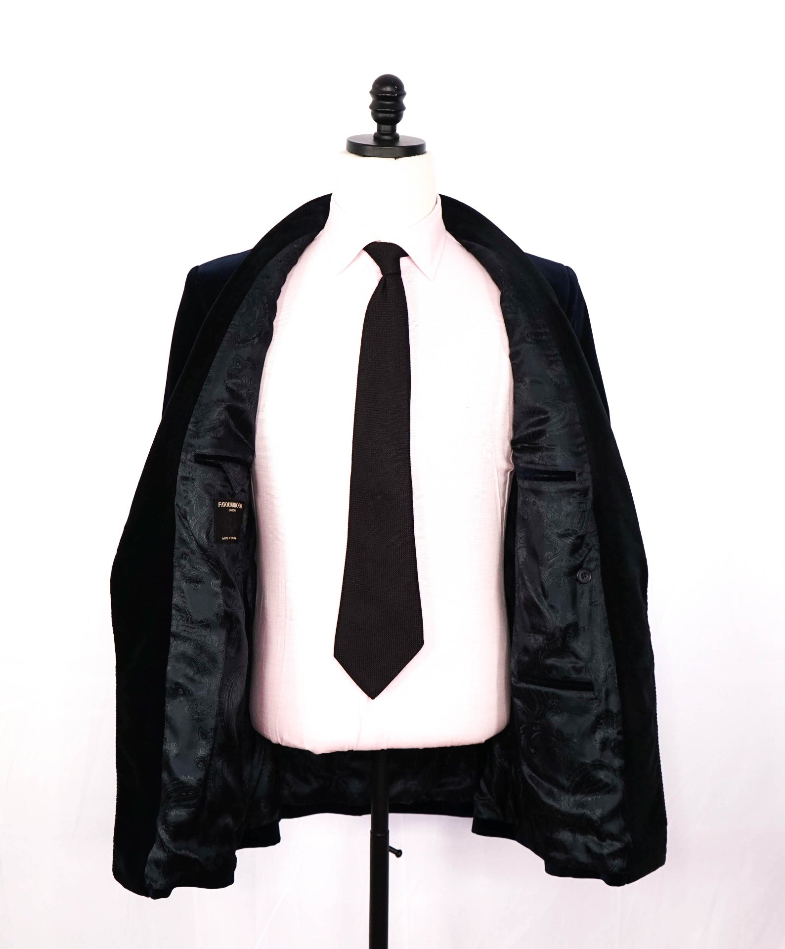$1,712 FAVOURBROOK - Navy Velvet Double Breasted Smoking Jacket - 38