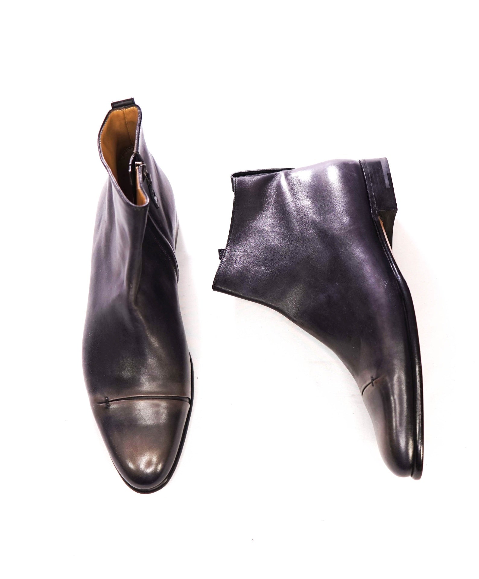 $2,790 BERLUTI - Distressed Gray Leather Zip-up Ankle Boots - US 9 (8UK)