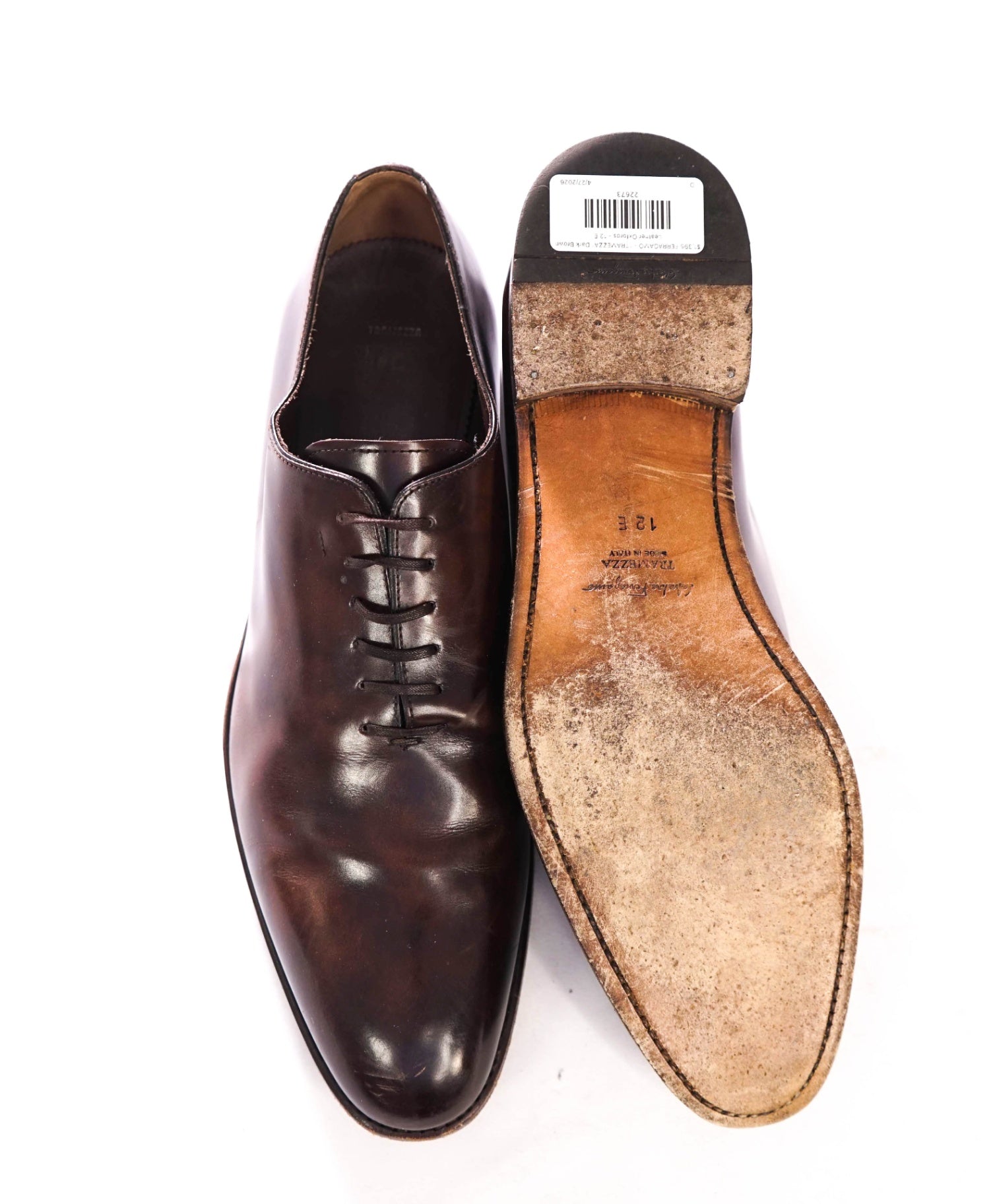 $1,395 FERRAGAMO - "TRAMEZZA" Dark Brown Leather Oxfords - 12 E