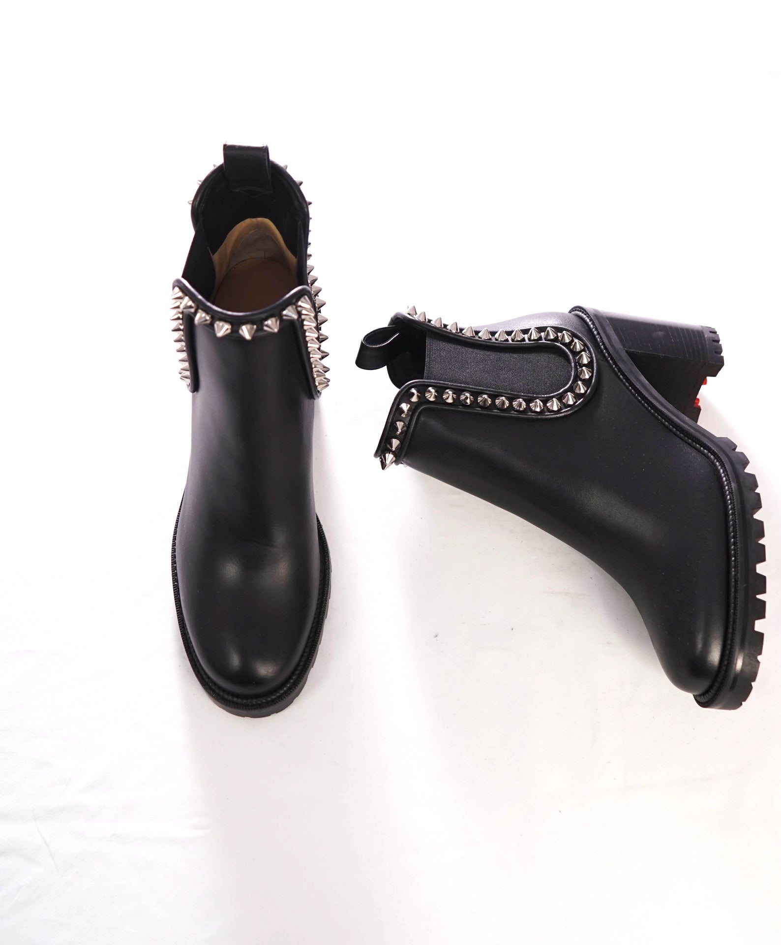 $1,495 CHRISTIAN LOUBOUTIN - Black Leather Nappa Spiked Capahutta 70mm Chelsea Boots - US 11 (41EU)