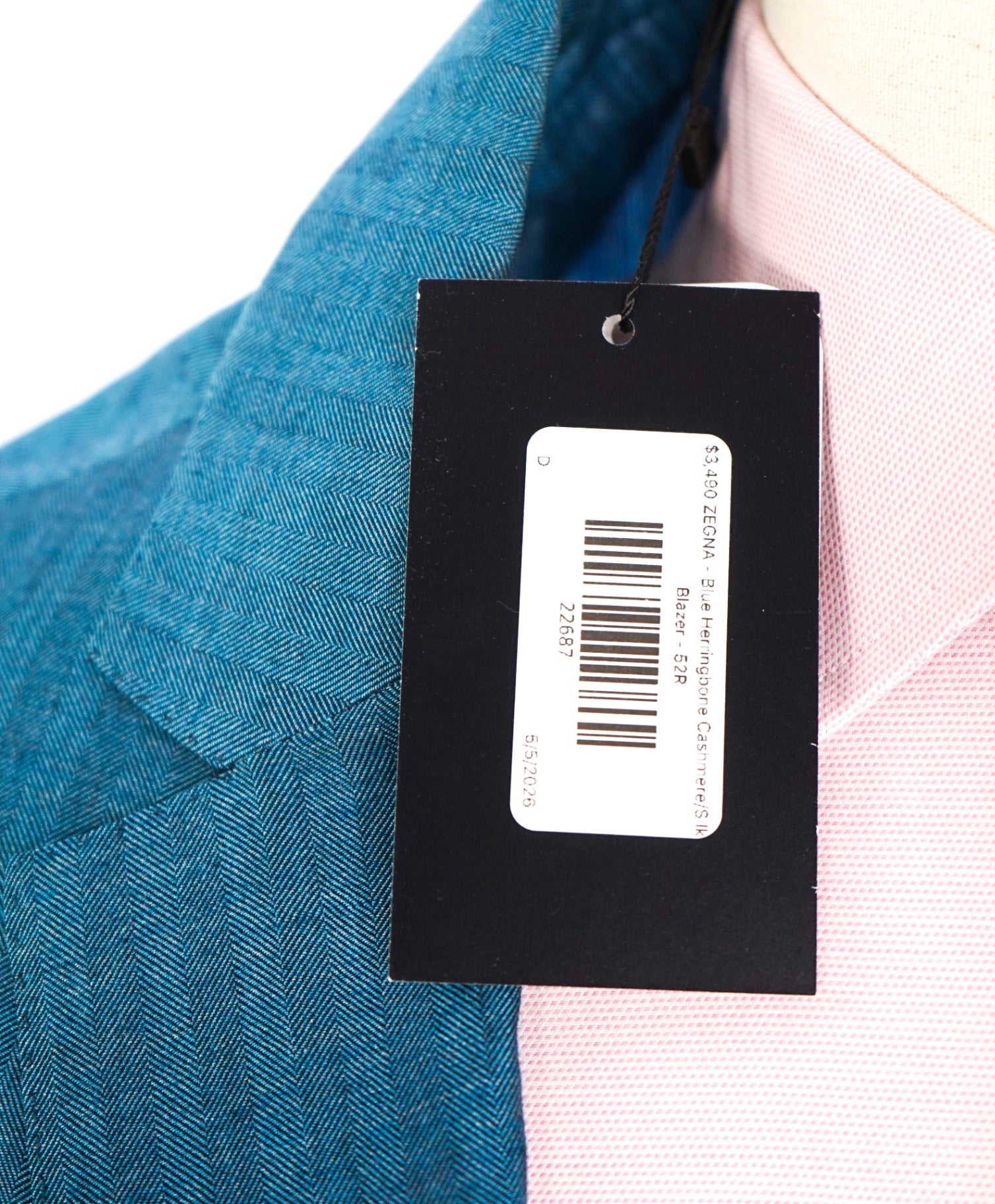 $3,490 ZEGNA - Blue Herringbone 65% Cashmere/Silk Blazer - 52R US
