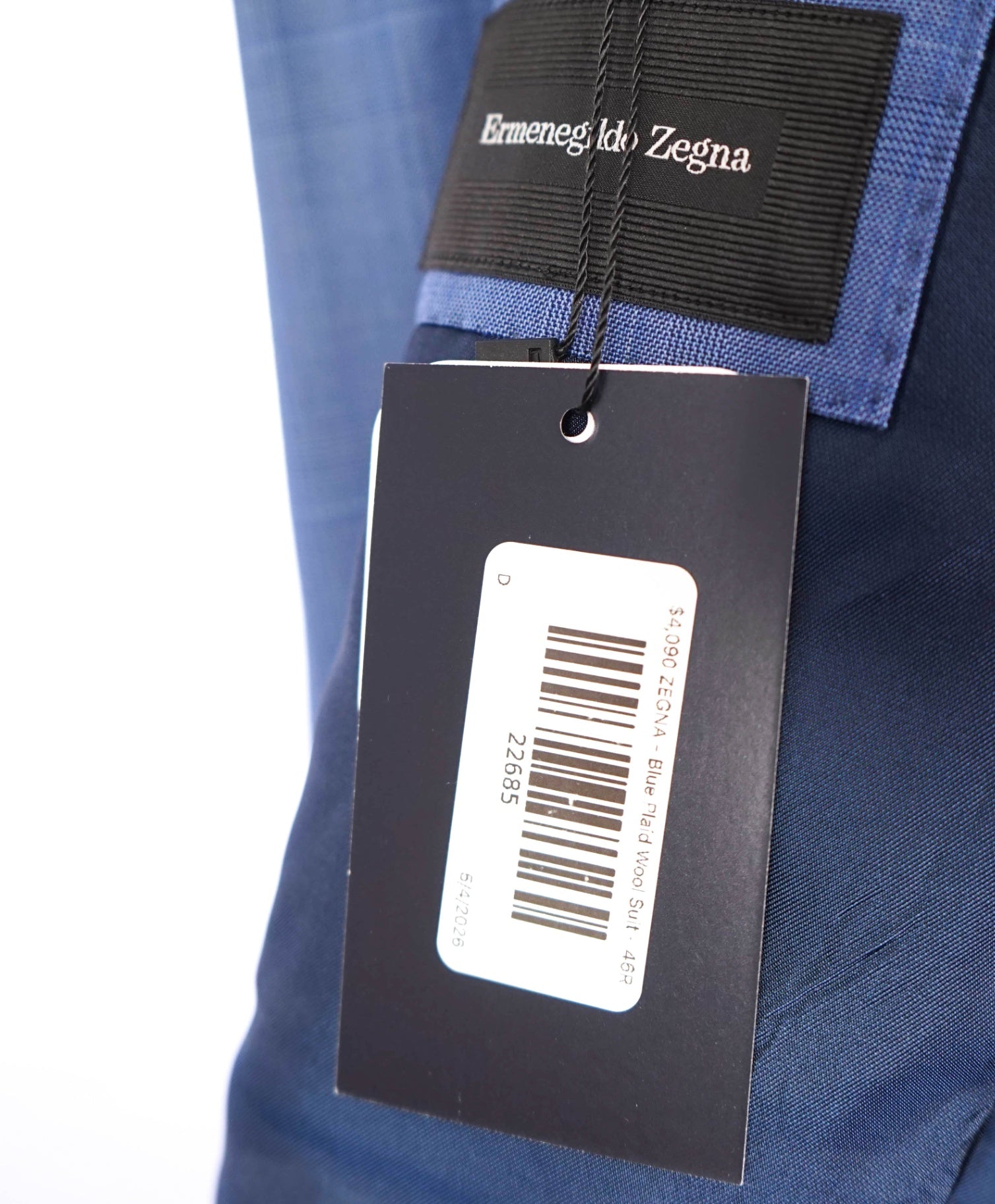 $4,090 ZEGNA - Blue Plaid Wool Suit - 46R
