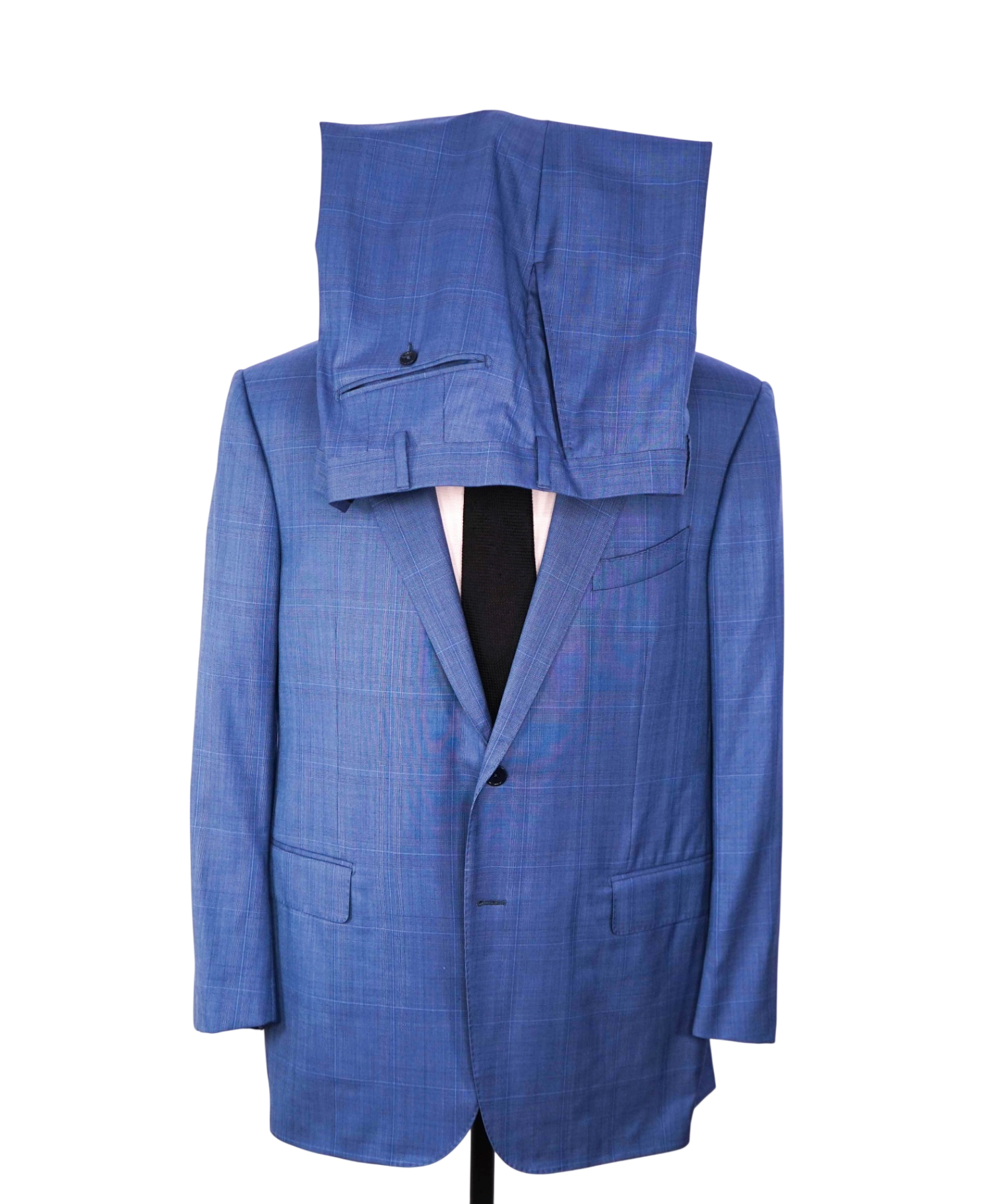 $4,090 ZEGNA - Blue Plaid Wool Suit - 46R