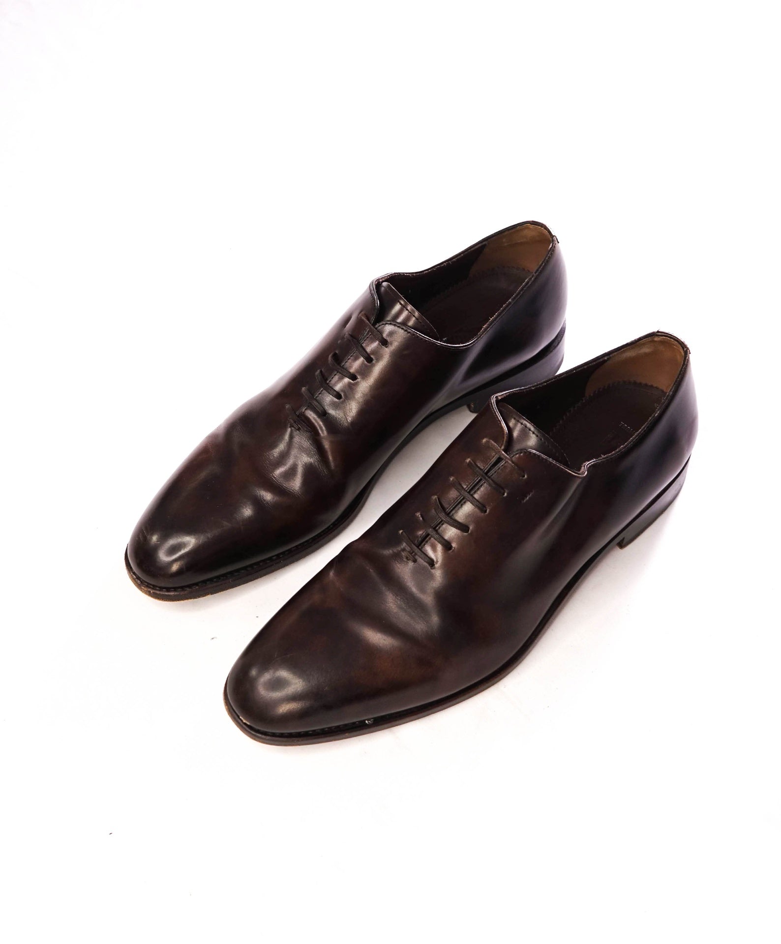 $1,395 FERRAGAMO - "TRAMEZZA" Dark Brown Leather Oxfords - 12 E