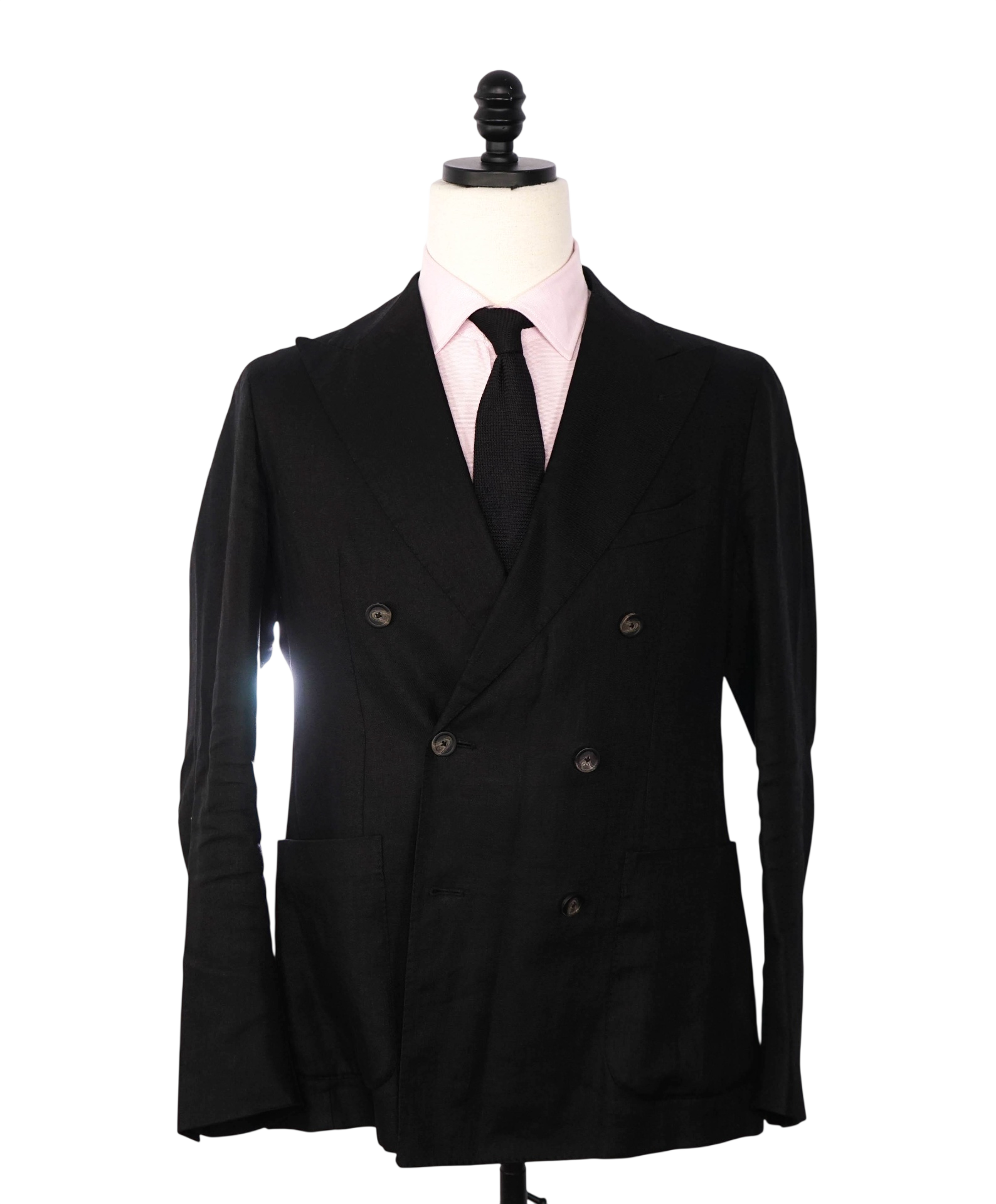 $975 TAGLIATORE - Solid Black Linen Double-Breasted Blazer - 40R