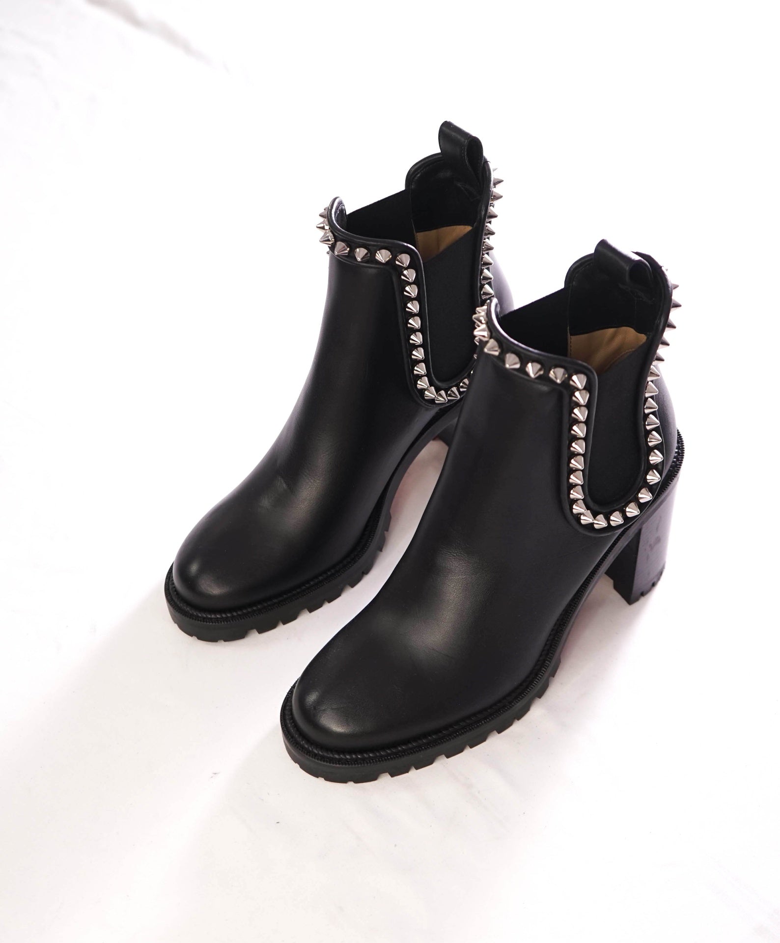 $1,495 CHRISTIAN LOUBOUTIN - Black Leather Nappa Spiked Capahutta 70mm Chelsea Boots - US 11 (41EU)