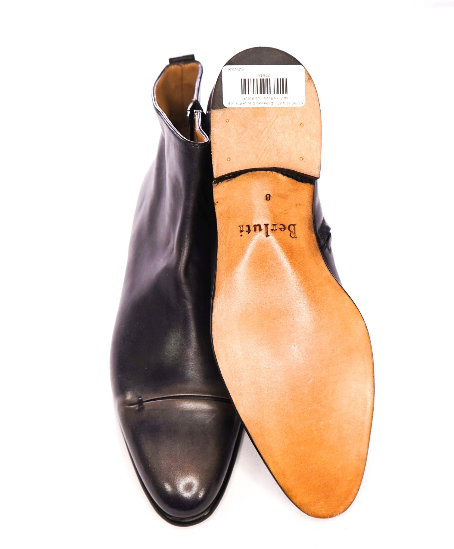 $2,790 BERLUTI - Distressed Gray Leather Zip-up Ankle Boots - US 9 (8UK)