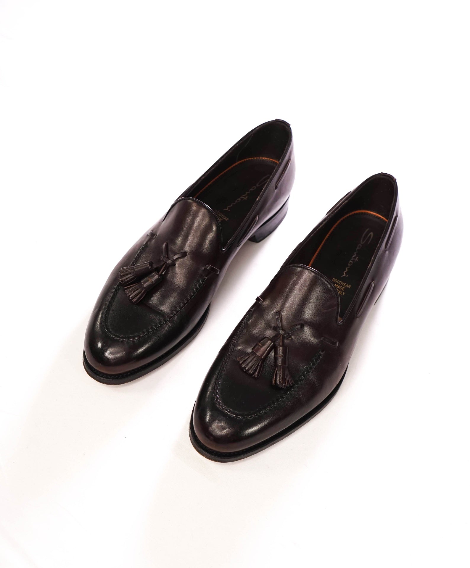 $970 SANTONI - Dark Brown GOODYEAR Leather Tassel Loafers - US 13 (12UK)