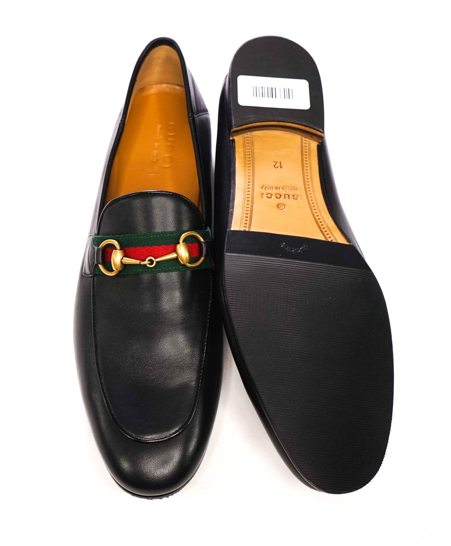 $1,090 GUCCI - Black Leather Jordaan Agnello Loafers - 12.5 (12G)