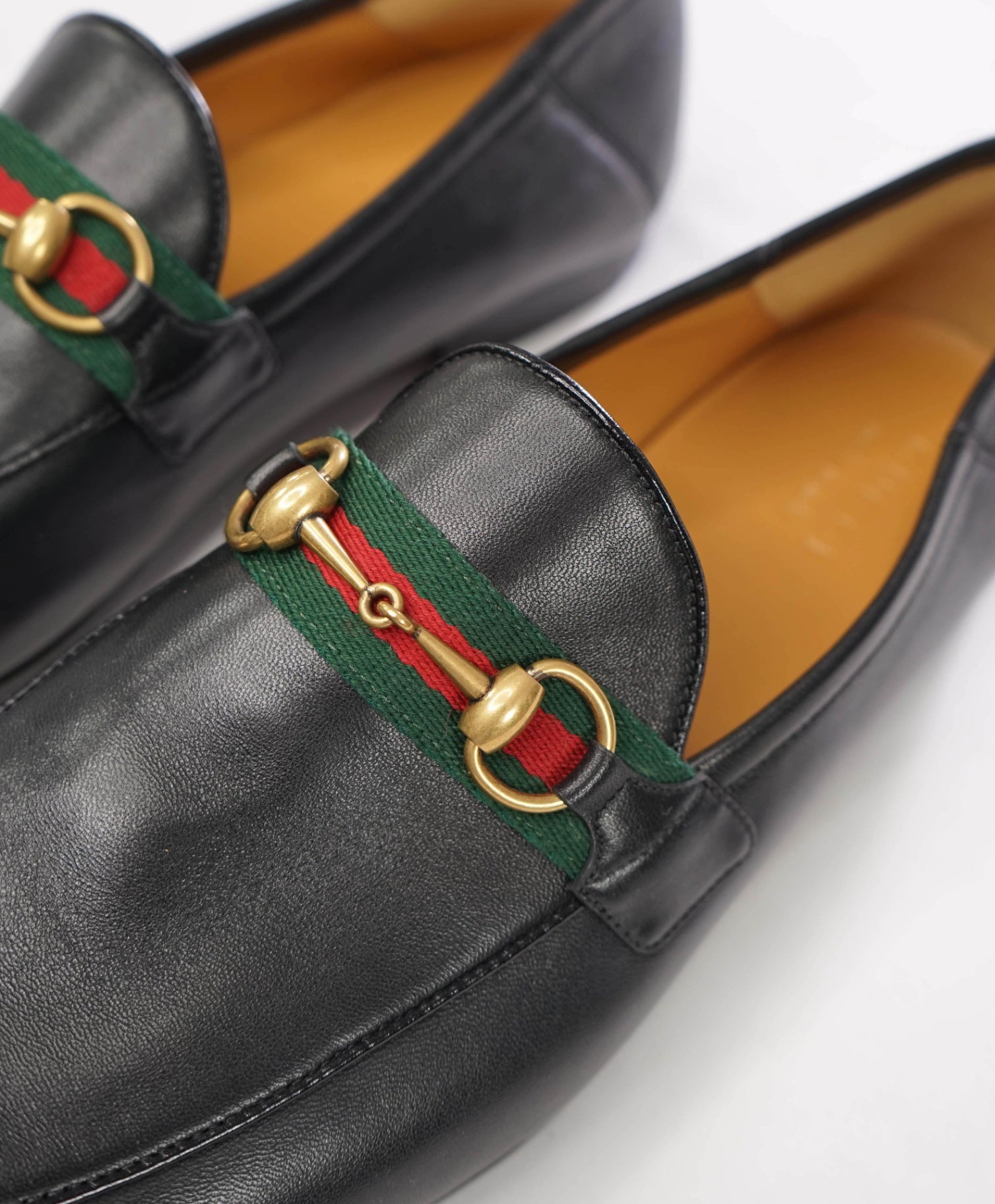 $1,090 GUCCI - Black Leather Jordaan Agnello Loafers - 12.5 (12G)