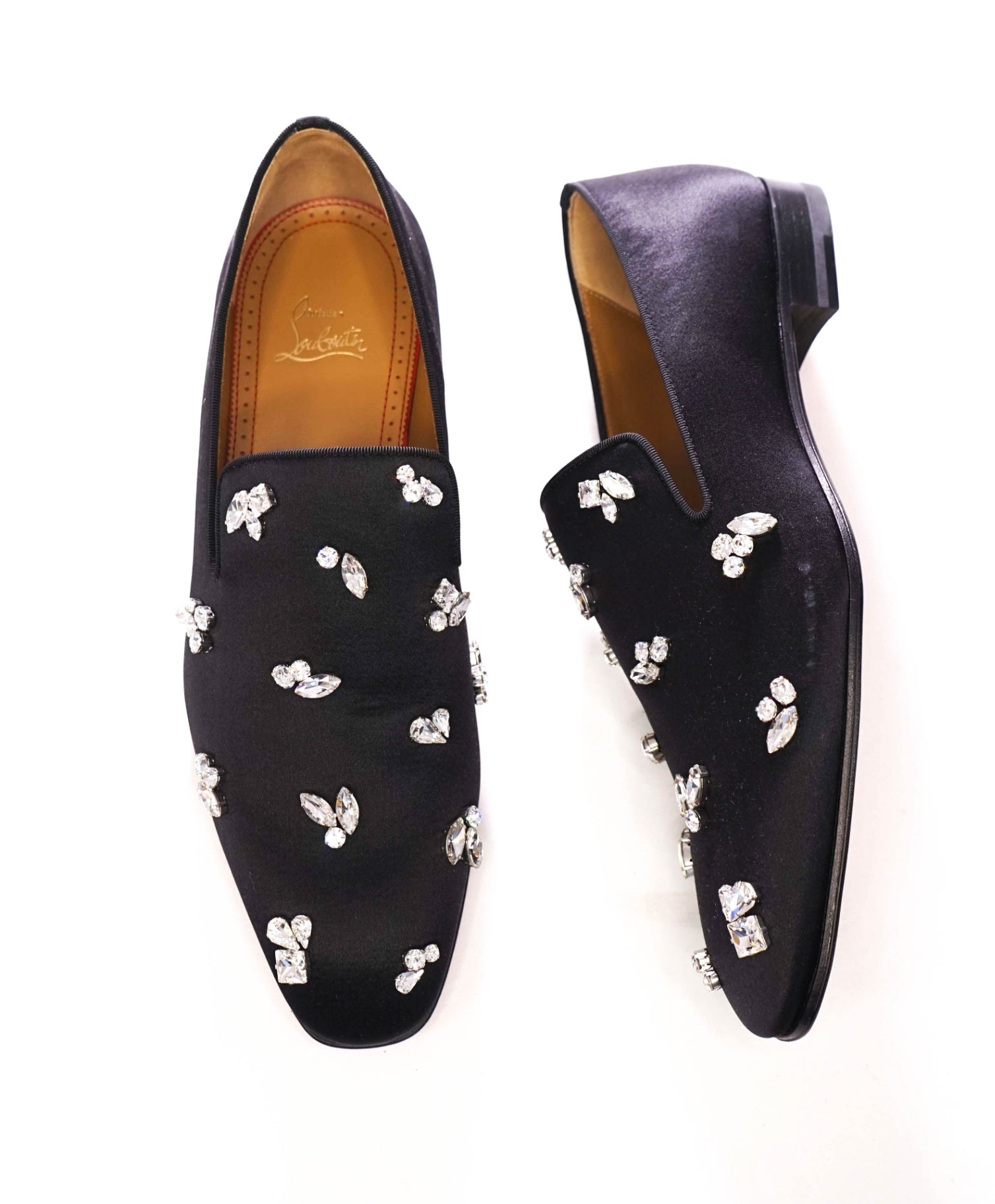 $1,495 LOUBOUTIN - Black Satin "DANDELION QUEENIE" Loafers - US 9 (42EU)