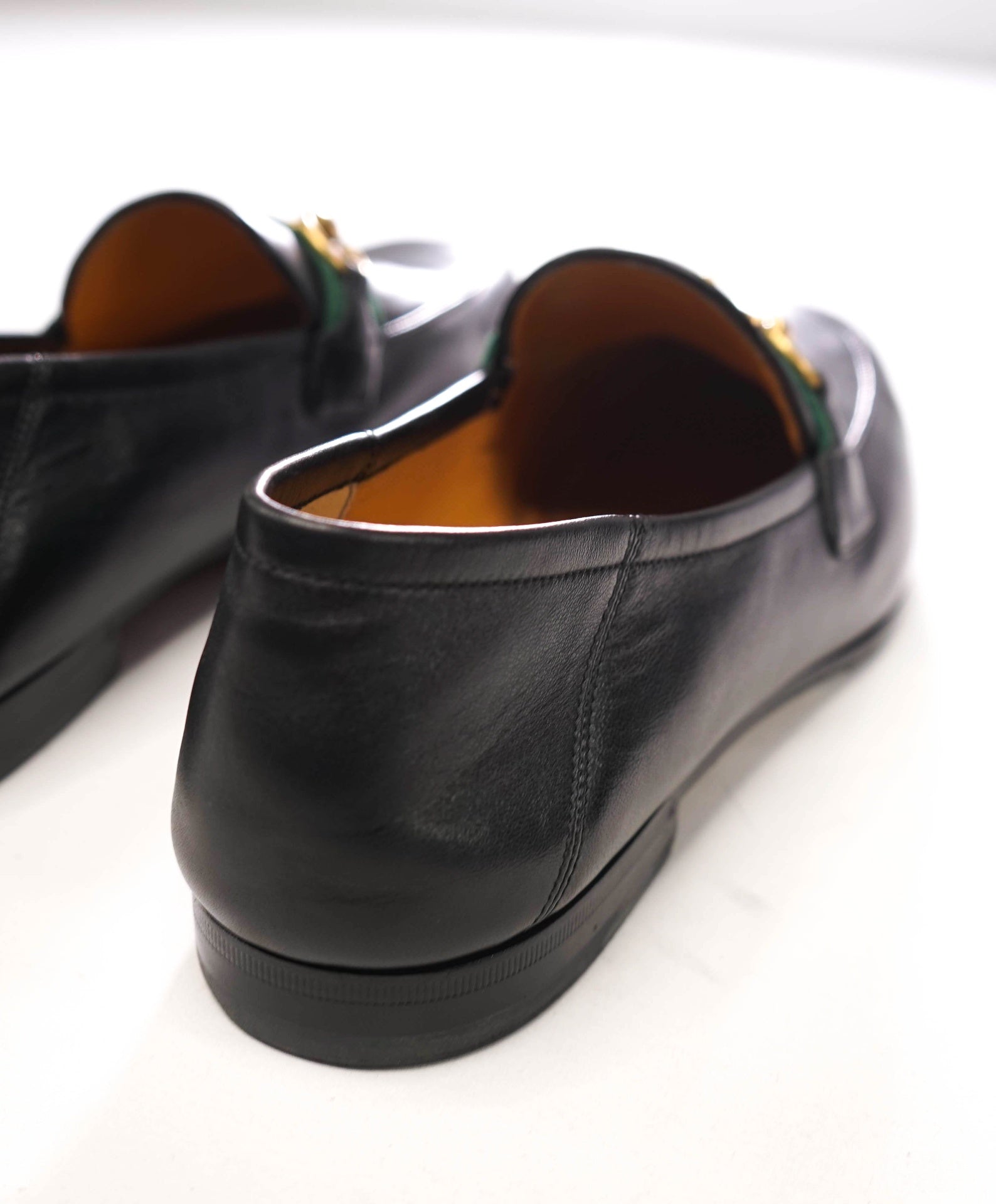 $1,090 GUCCI - Black Leather Jordaan Agnello Loafers - 12.5 (12G)