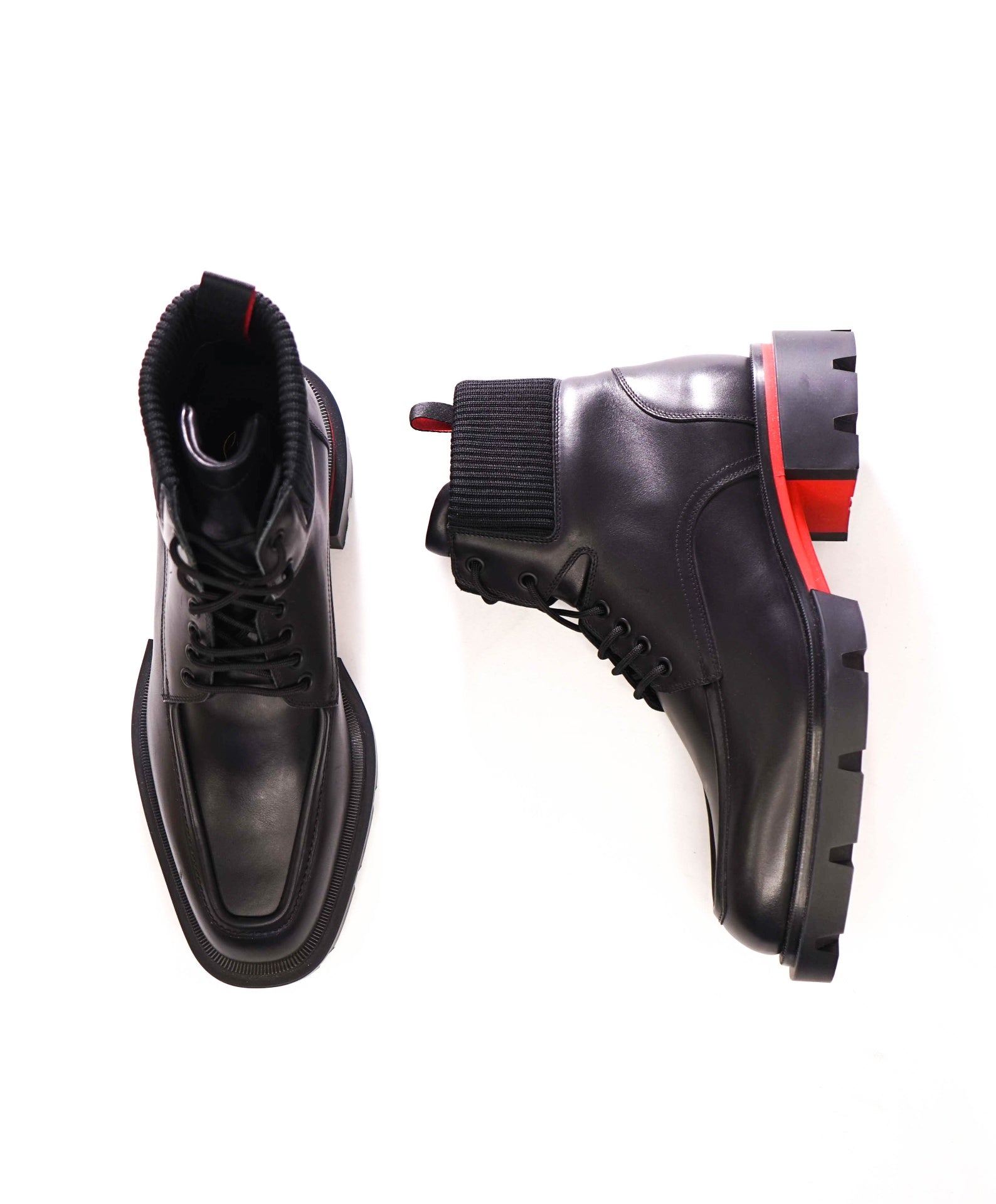 $1,495 CHRISTIAN LOUBOUTIN - Black Leather "OUR WALK" Ankle Boots - US 8 (41EU)