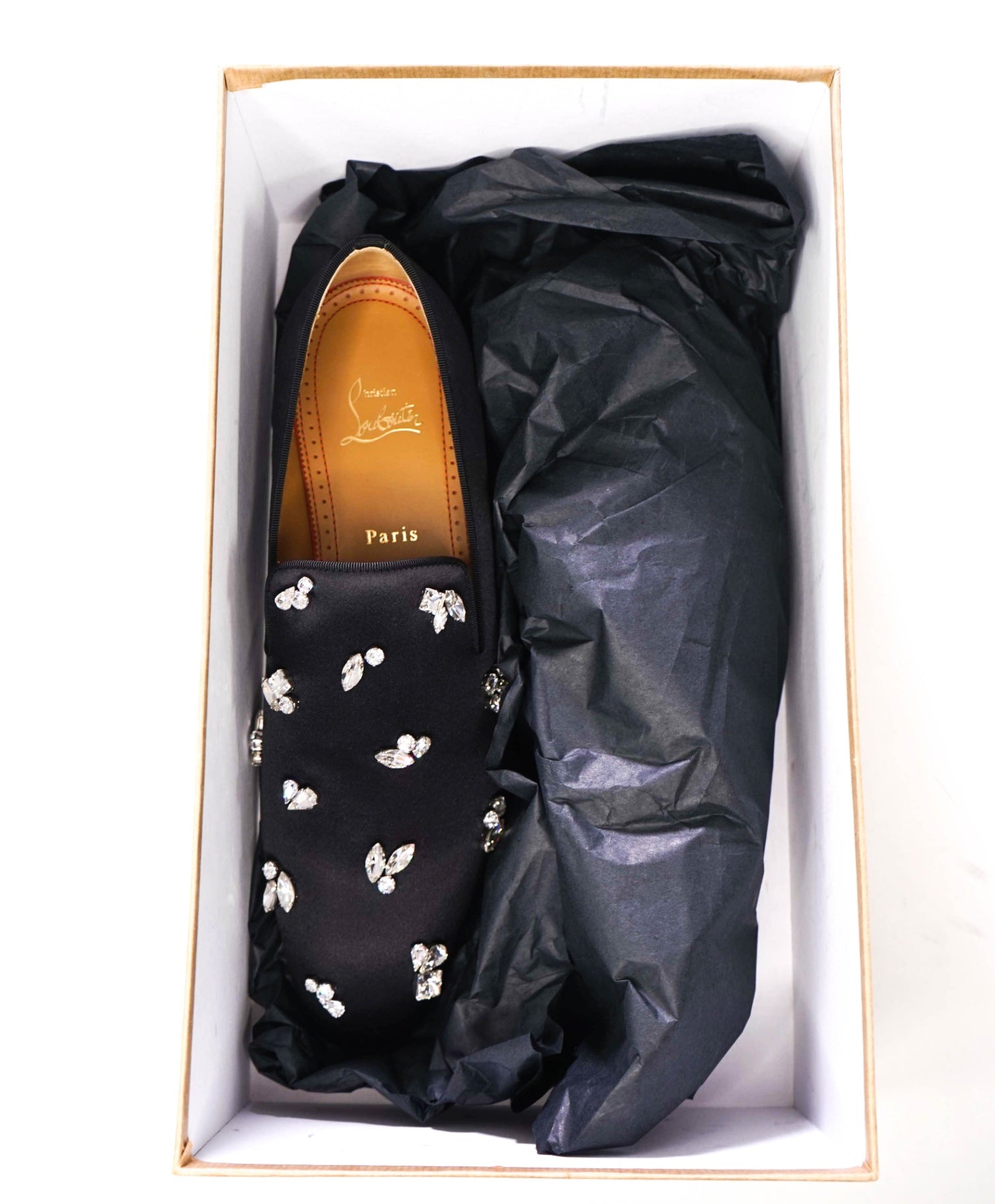 $1,495 LOUBOUTIN - Black Satin "DANDELION QUEENIE" Loafers - US 9 (42EU)