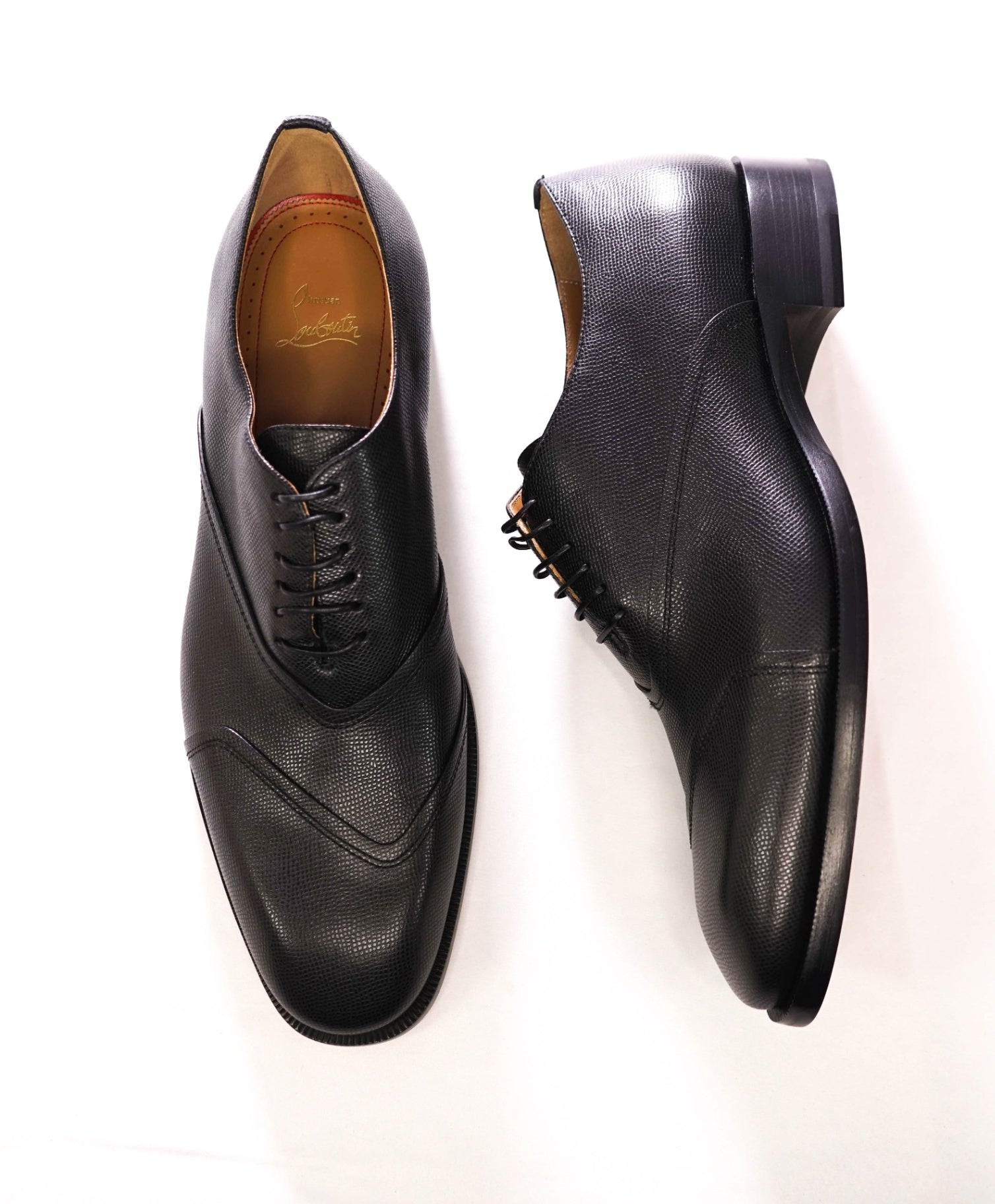 $1,145 LOUBOUTIN - Black Pebble Leather "BOABI" Oxfords - US 12 (45EU)