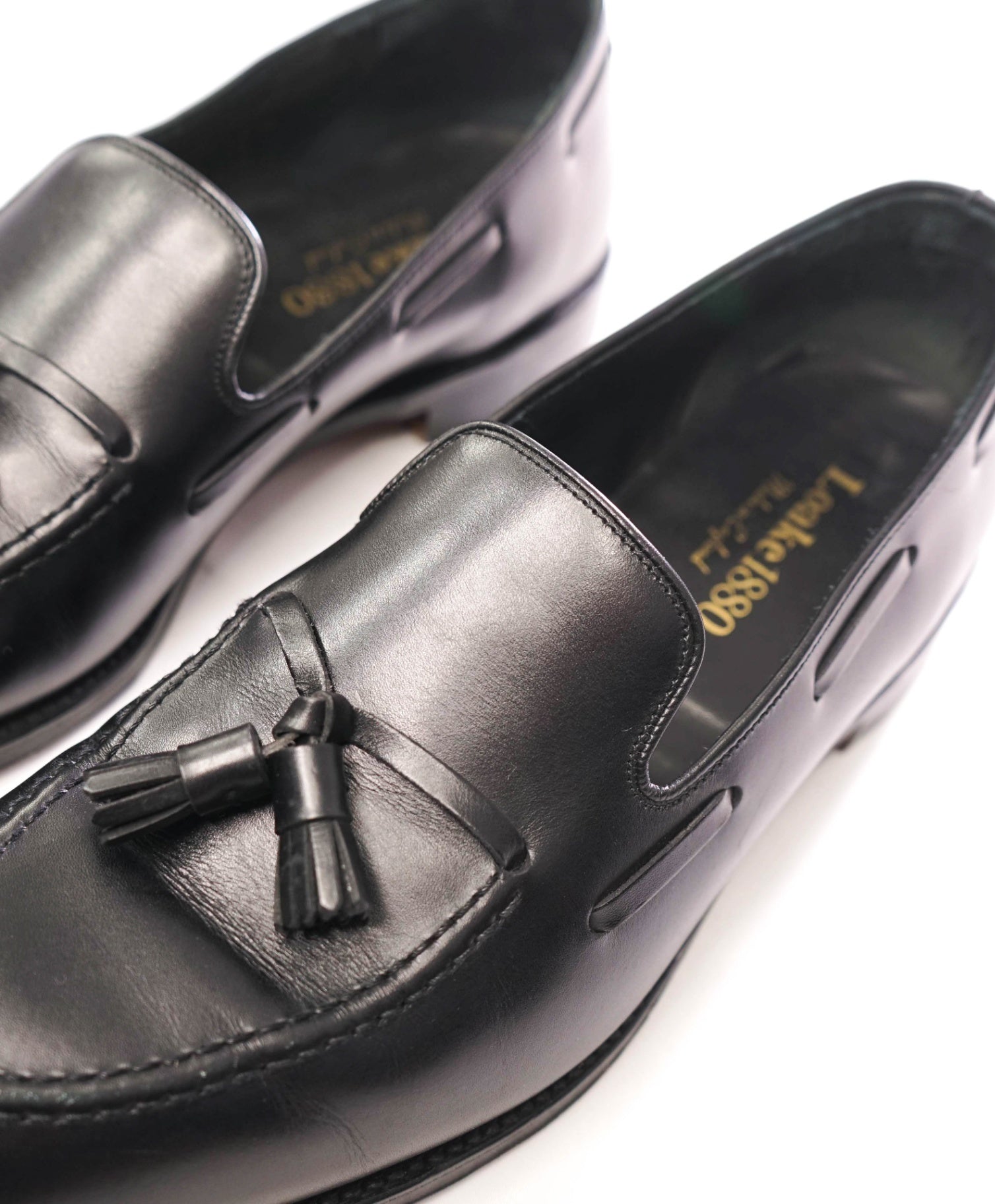 $550 LOAKE 1880 - Black Goodyear "RUSSELL" Tassel Loafers - US 9.5 (UK8.5)
