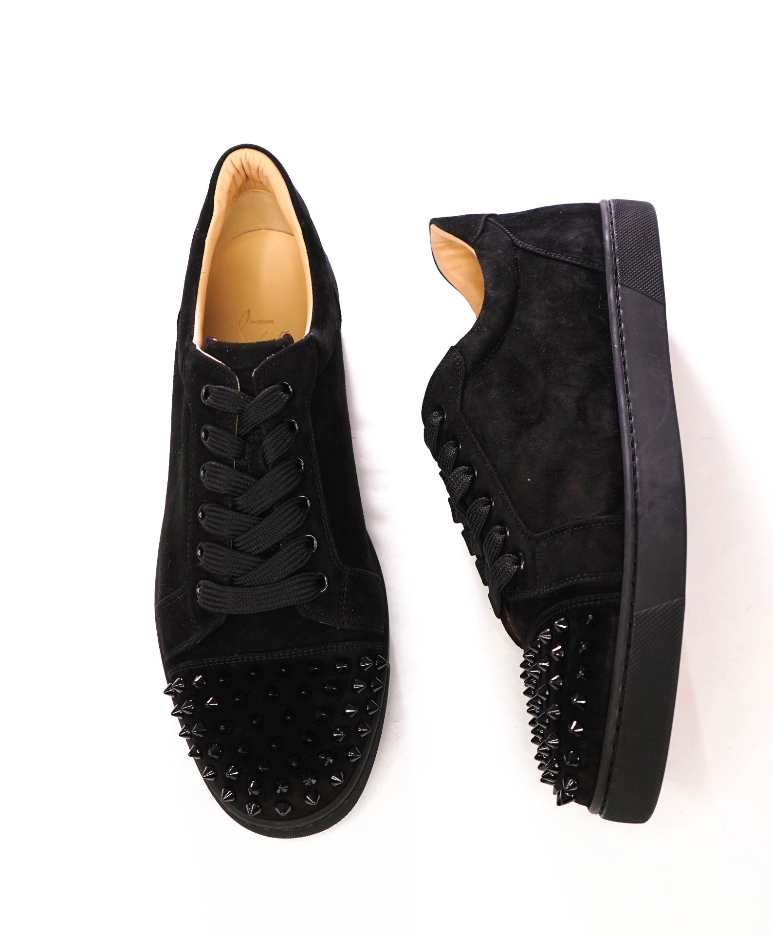 $945 LOUBOUTIN - Black Suede "VIERIA SPIKES" Sneakers - US 9 (42EU)