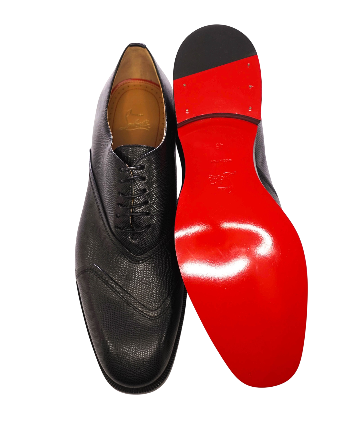 $1,145 LOUBOUTIN - Black Pebble Leather "BOABI" Oxfords - US 12 (45EU)
