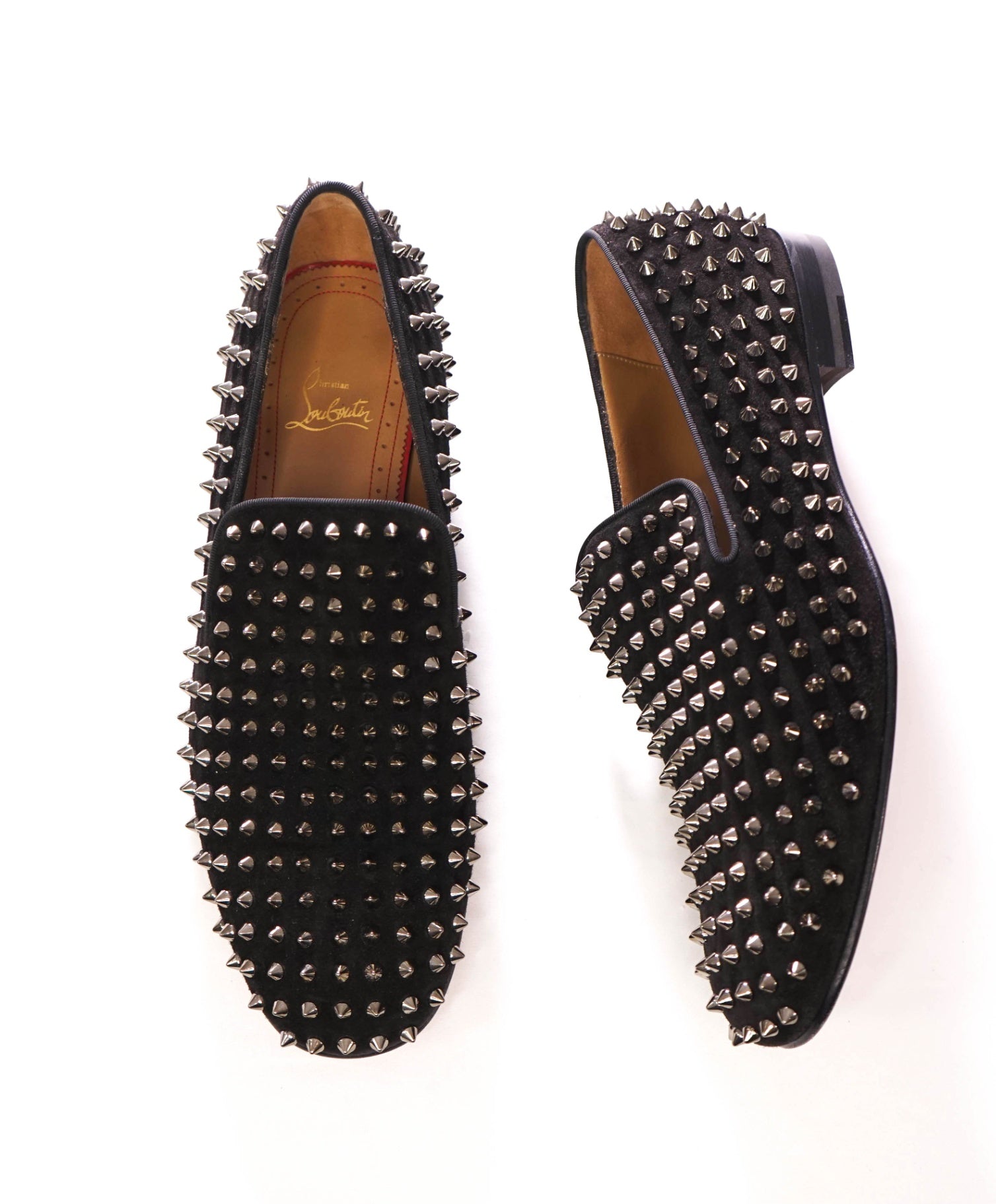 $1,395 LOUBOUTIN - Black Suede Dandelion Spikes Loafers - US 11.5 (44.5EU)