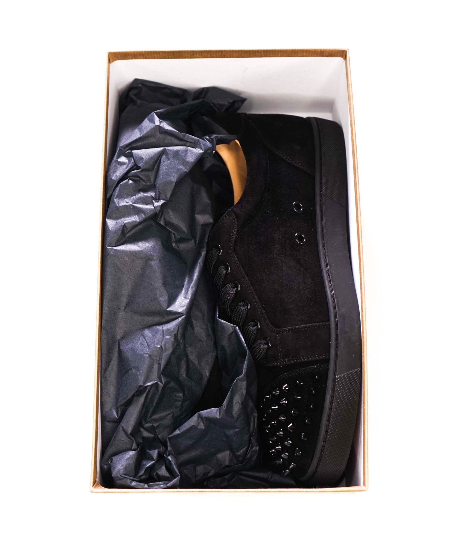 $945 LOUBOUTIN - Black Suede "VIERIA SPIKES" Sneakers - US 9 (42EU)