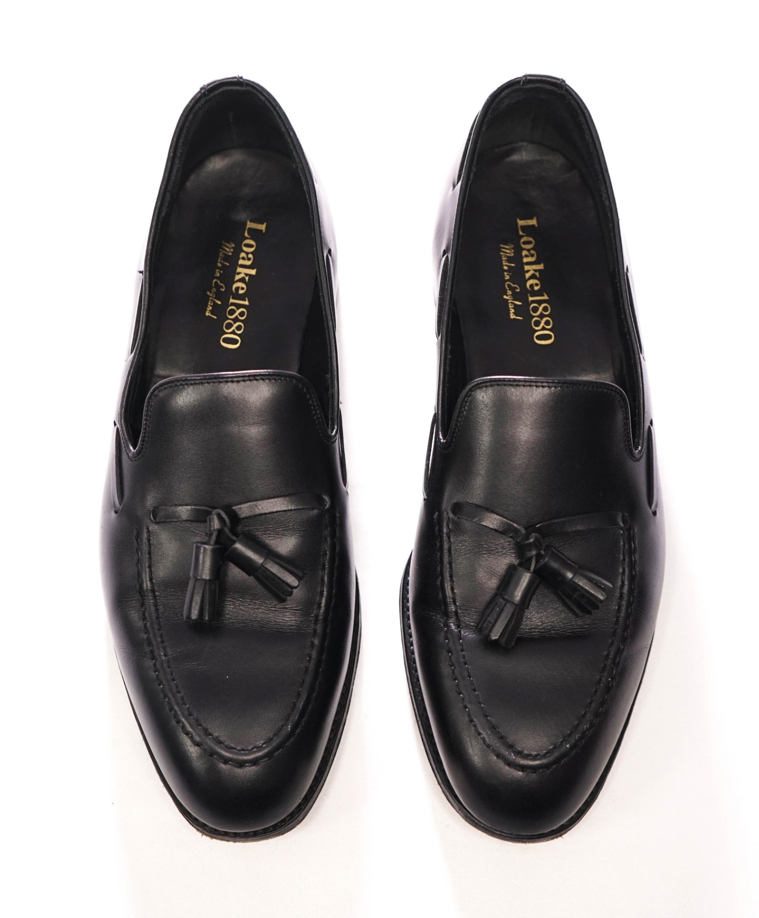 $550 LOAKE 1880 - Black Goodyear "RUSSELL" Tassel Loafers - US 9.5 (UK8.5)