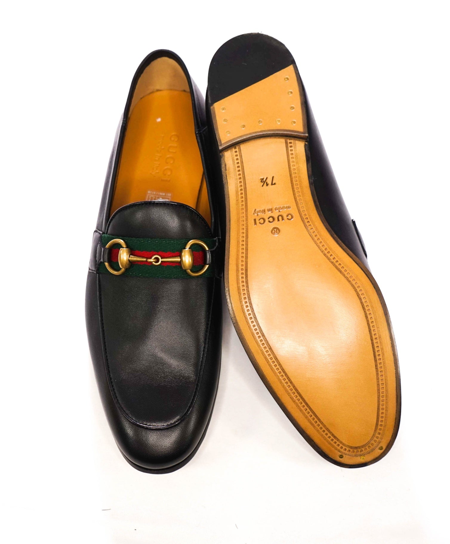 $1,090 GUCCI - Black Leather Jordaan Agnello Loafers - 8 (7.5G)