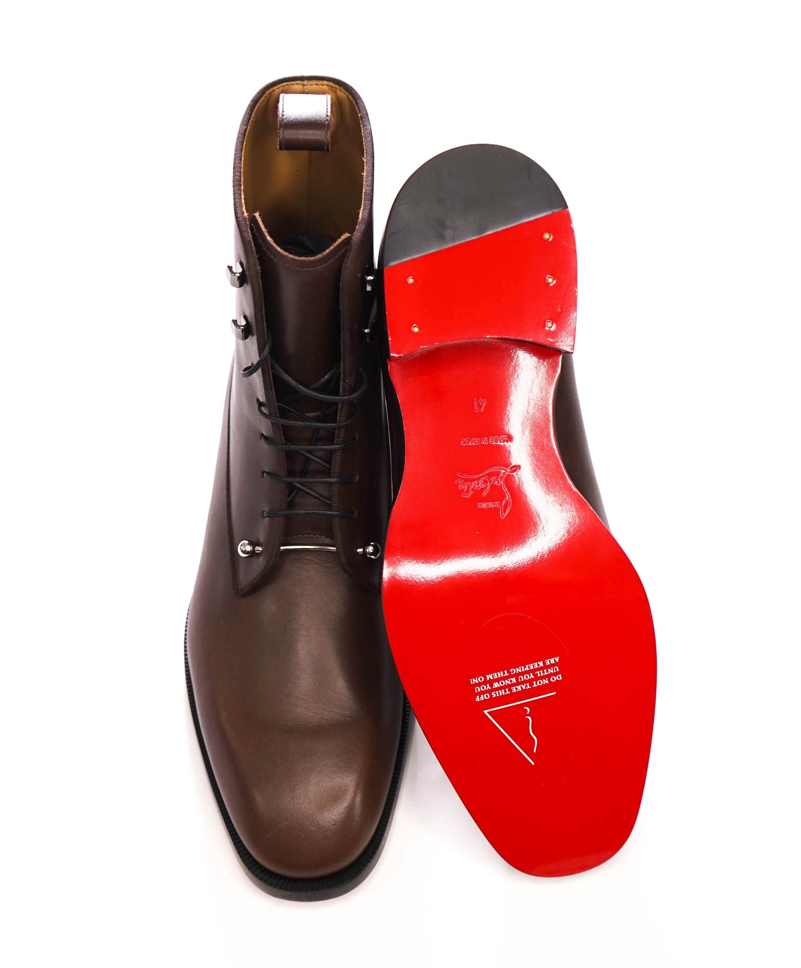 $1,445 CHRISTIAN LOUBOUTIN - Brown "CHAMBELI" Ankle Boots - US 8 (41EU)