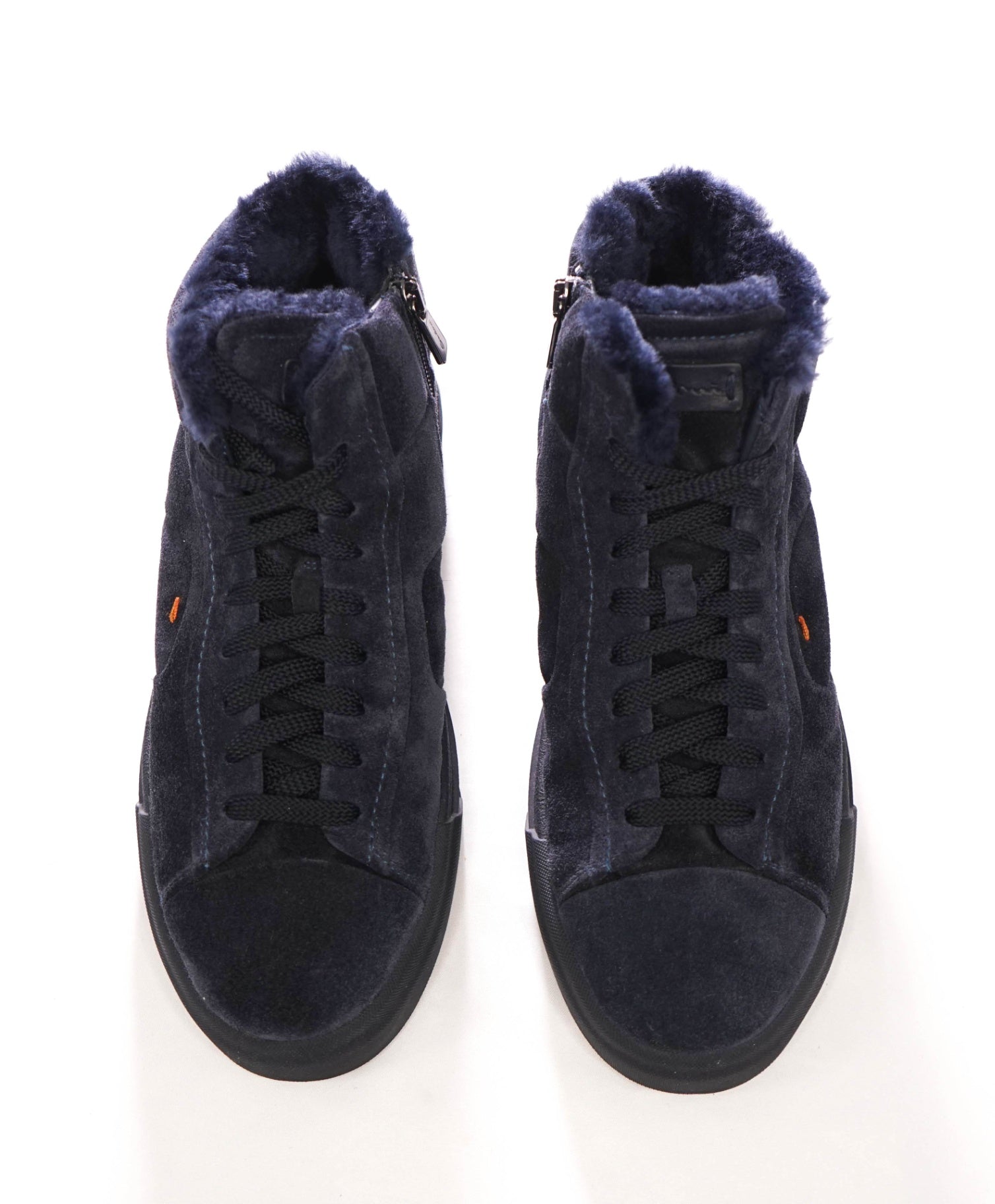 $860 SANTONI - Navy Blue Suede Shearling Lined Sneakers - US 8 (7UK)