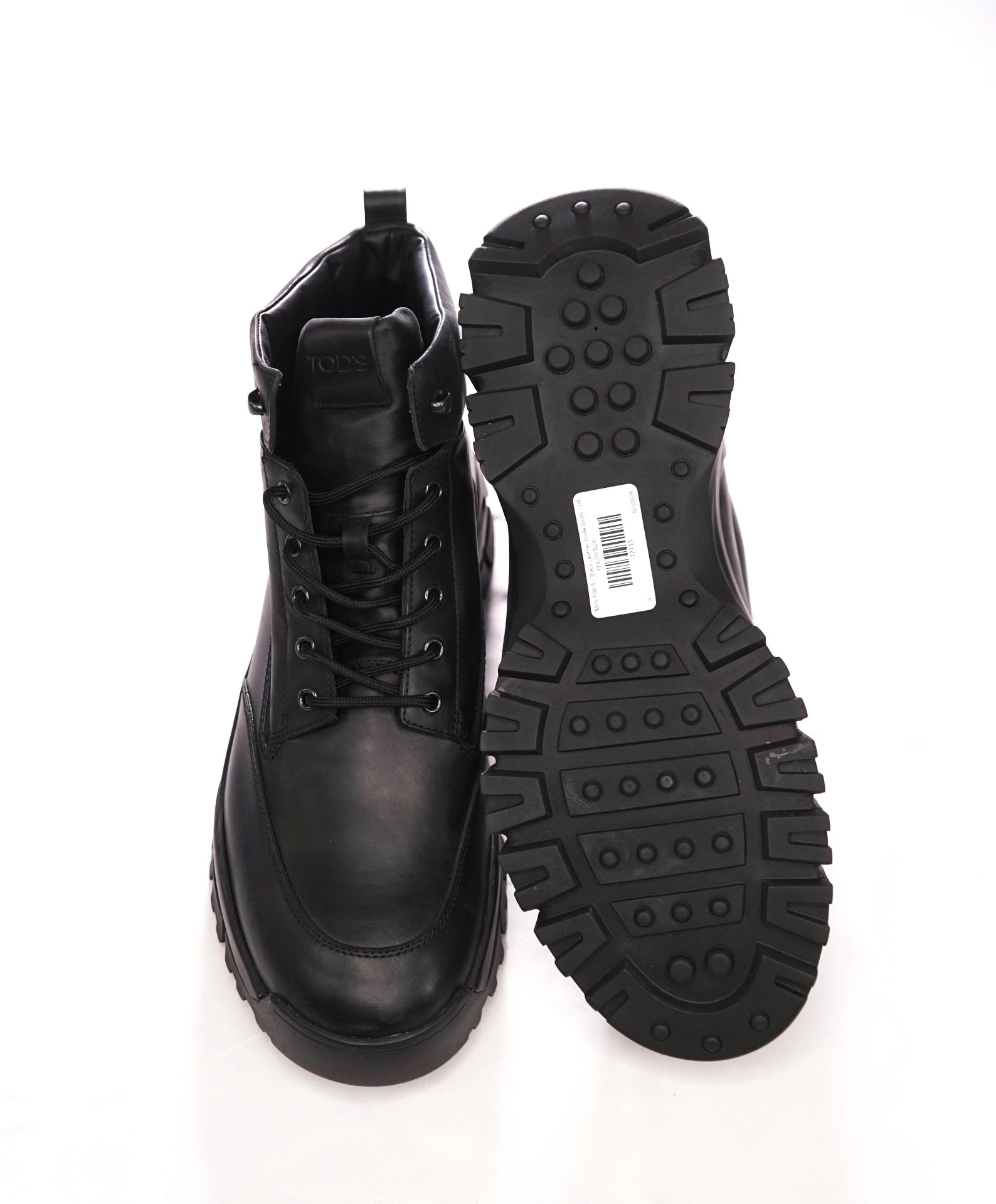 $975 TOD'S - Black Leather Ankle Boots - US 13.5 (12.5UK)