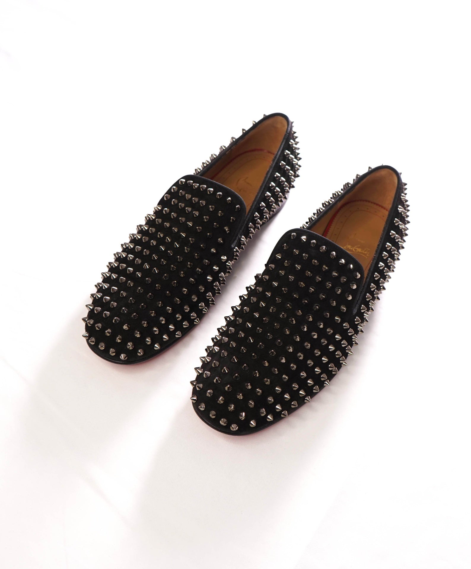 $1,395 LOUBOUTIN - Black Suede Dandelion Spikes Loafers - US 11.5 (44.5EU)