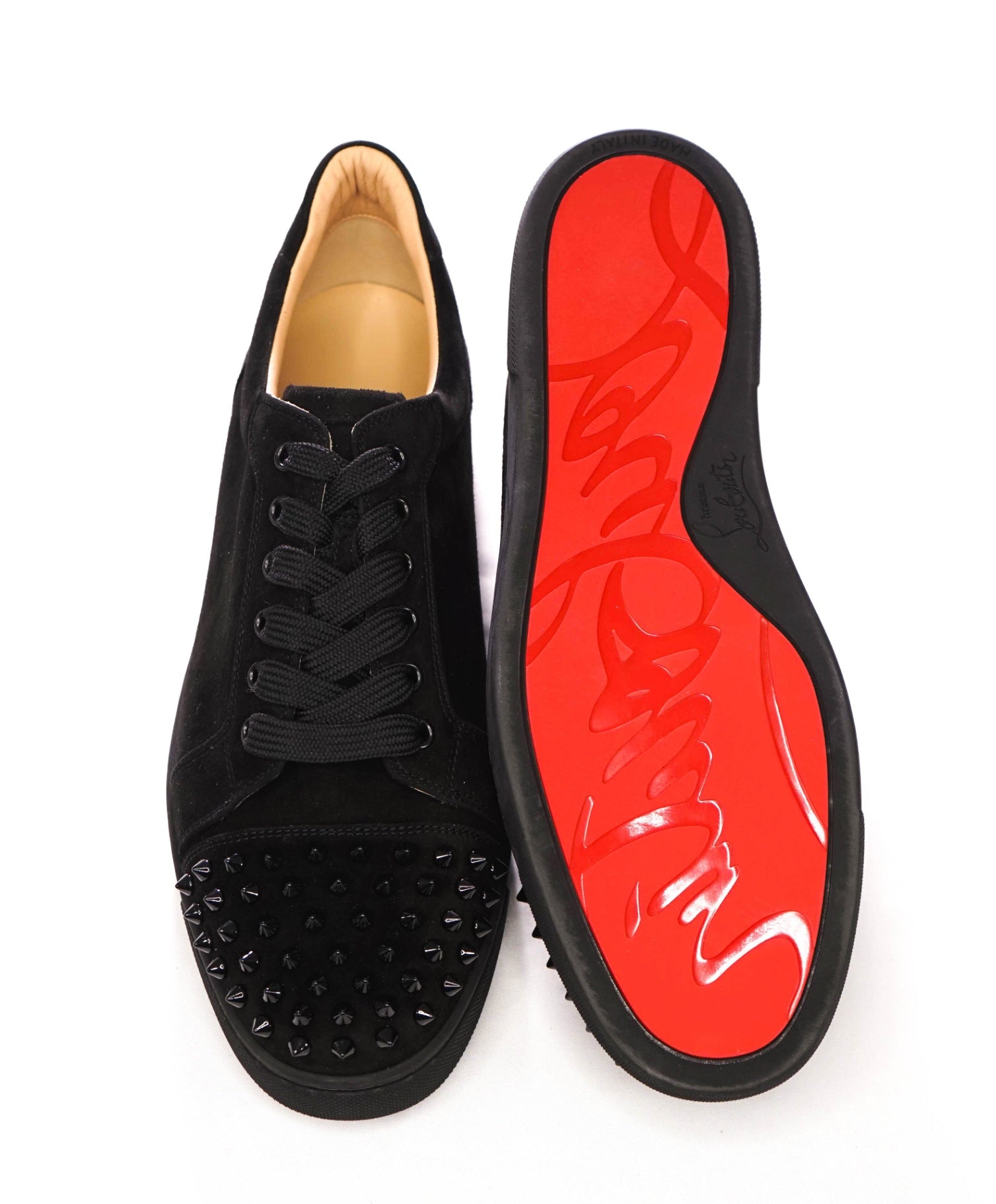 $945 LOUBOUTIN - Black Suede "VIERIA SPIKES" Sneakers - US 9 (42EU)