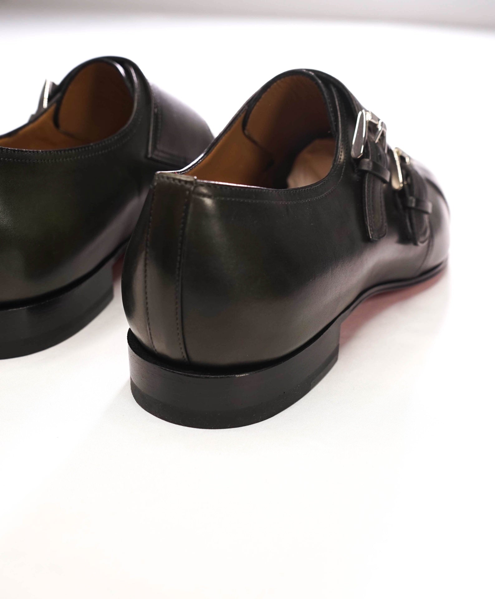 $1,250 LOUBOUTIN - "MORTIMER" Dark Green Leather Monk Straps - US 7 (40EU)