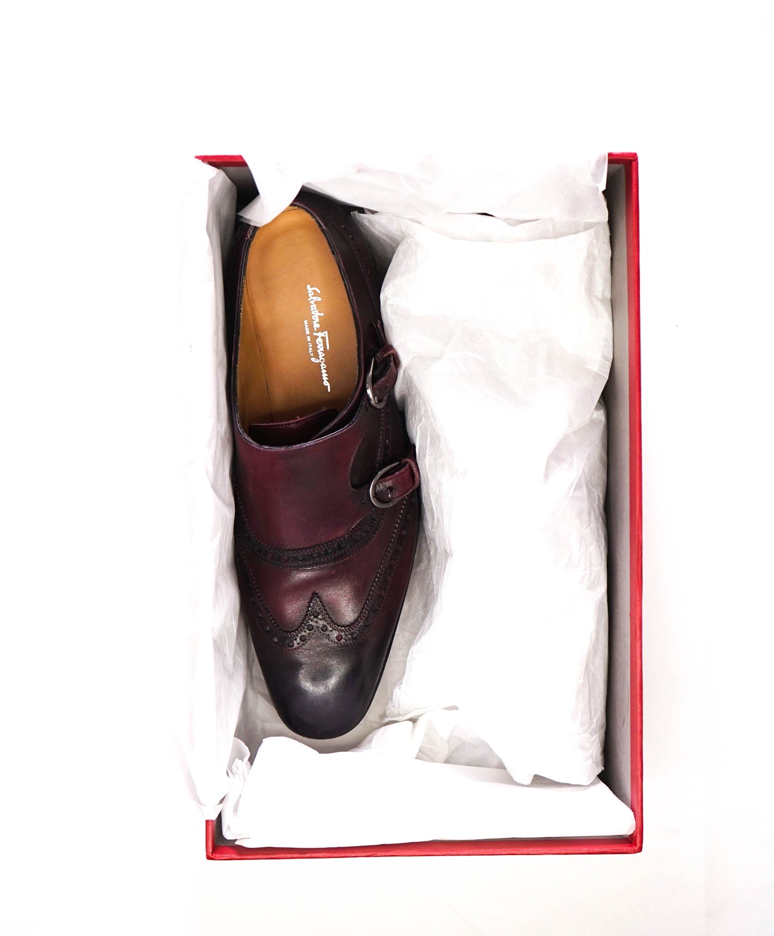 $2,250 FERRAGAMO - SPECIAL EDITION Plum TREVISO Monk - 8.5 EE