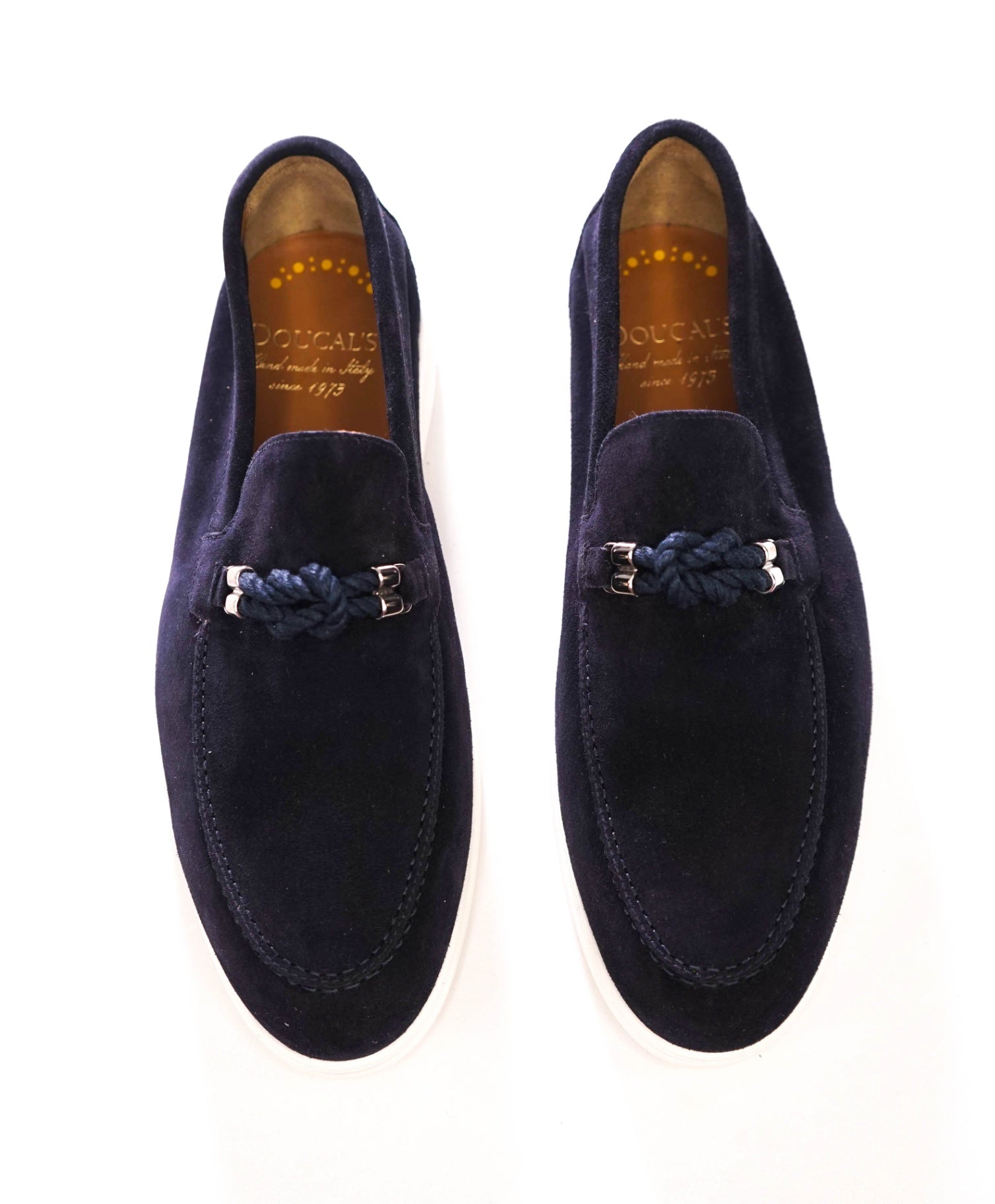 $695 DOUCAL'S - Navy Summer walk Suede Braided Loafers - US 8.5 (41.5EU)