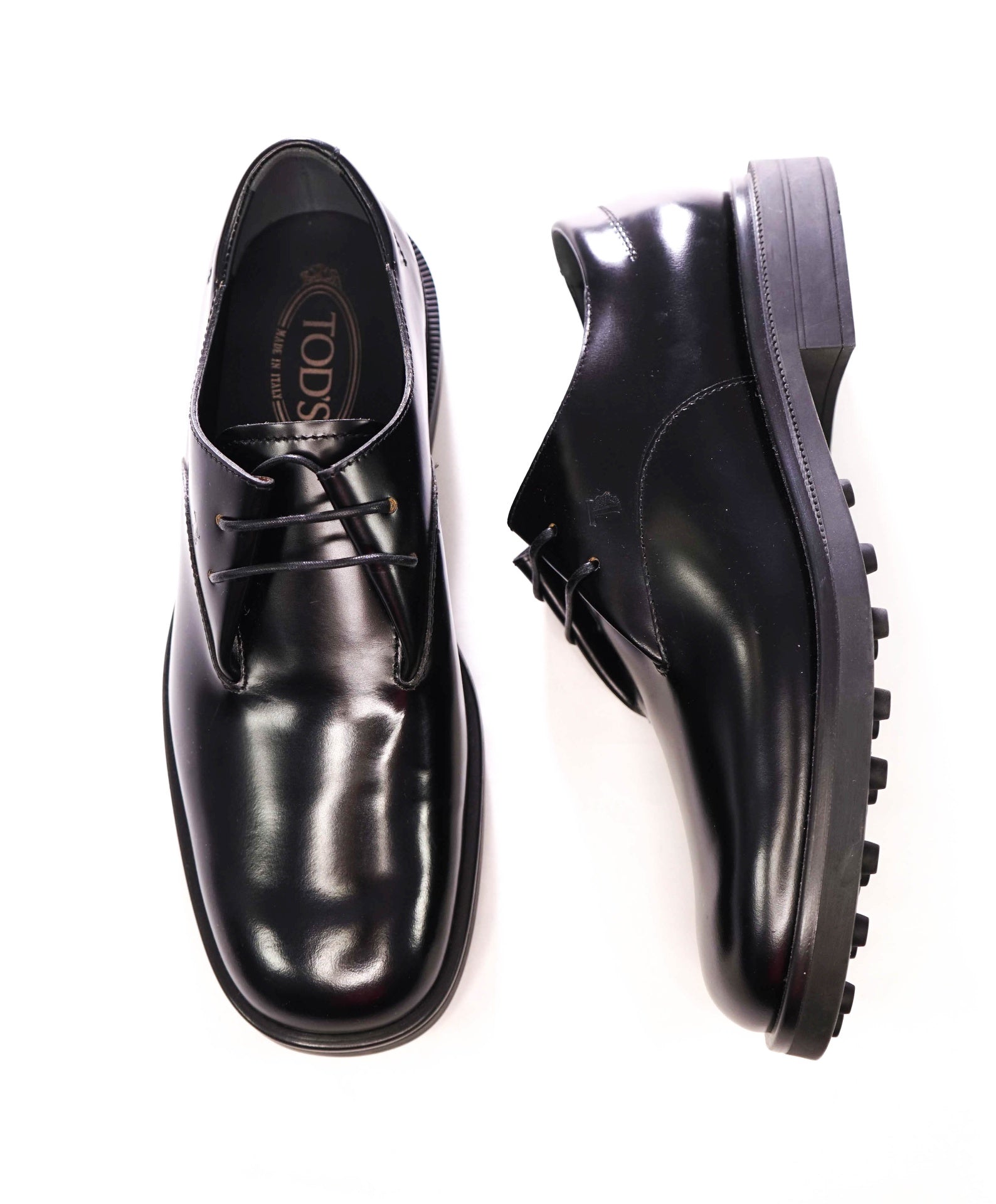$925 TOD'S - Black Leather Square Toe Lug Derby - US 8.5 (7.5UK)