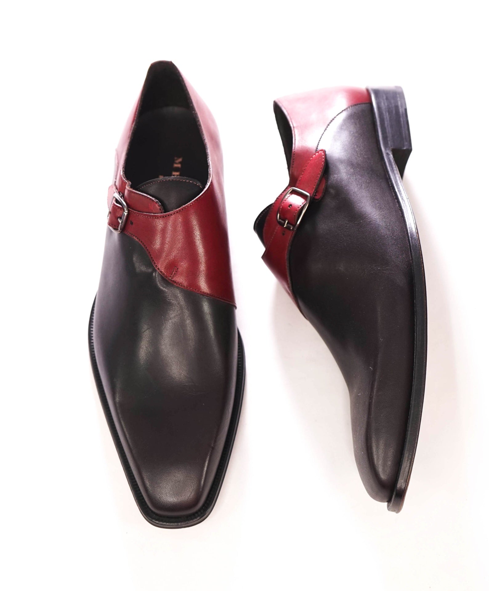 $425 MEZLAN - Burgundy/Black Leather Single Monk - 11M