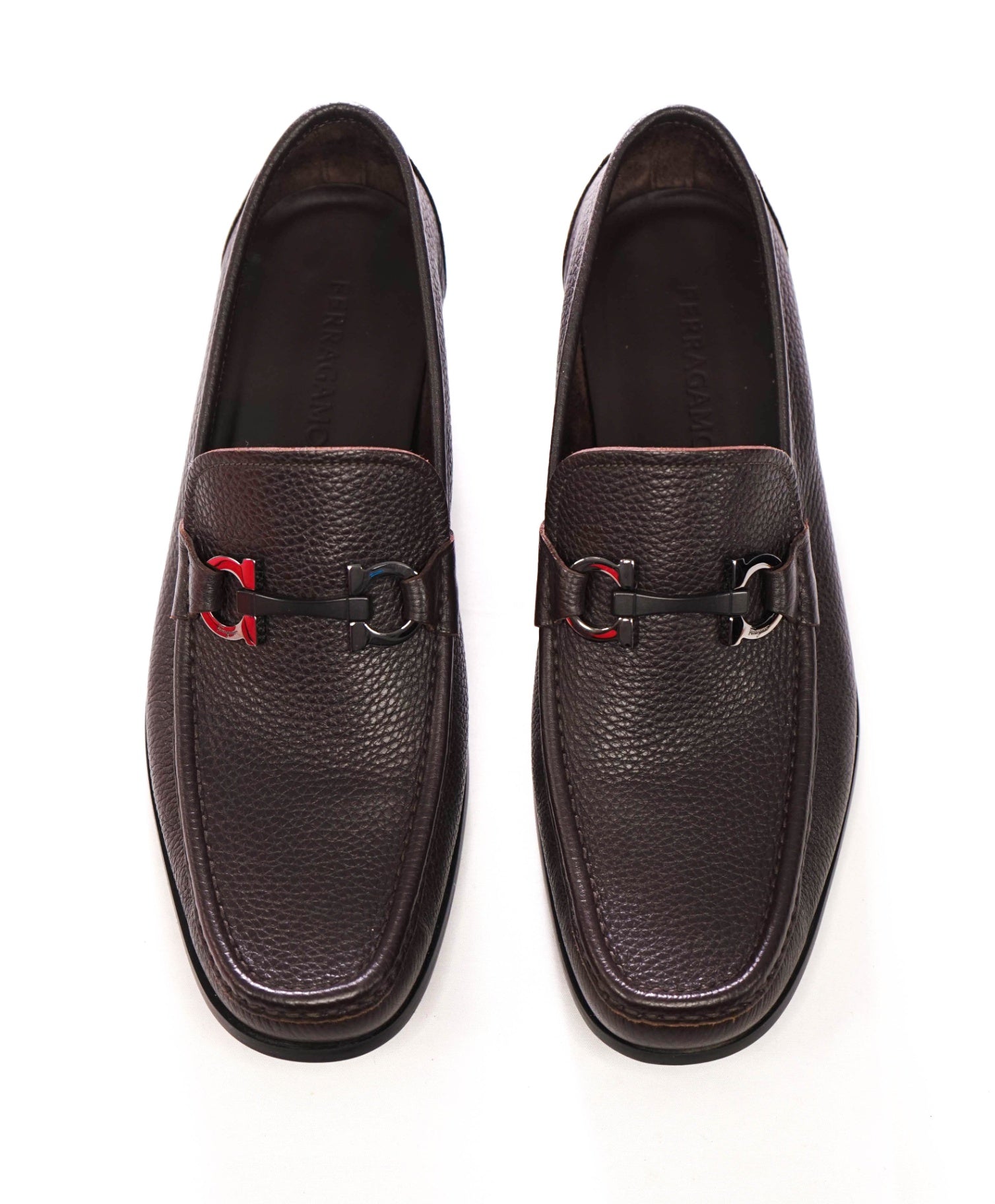 $850 FERRAGAMO - *GRANDIOSO* Brown Pebble Leather Loafers - 9 EE